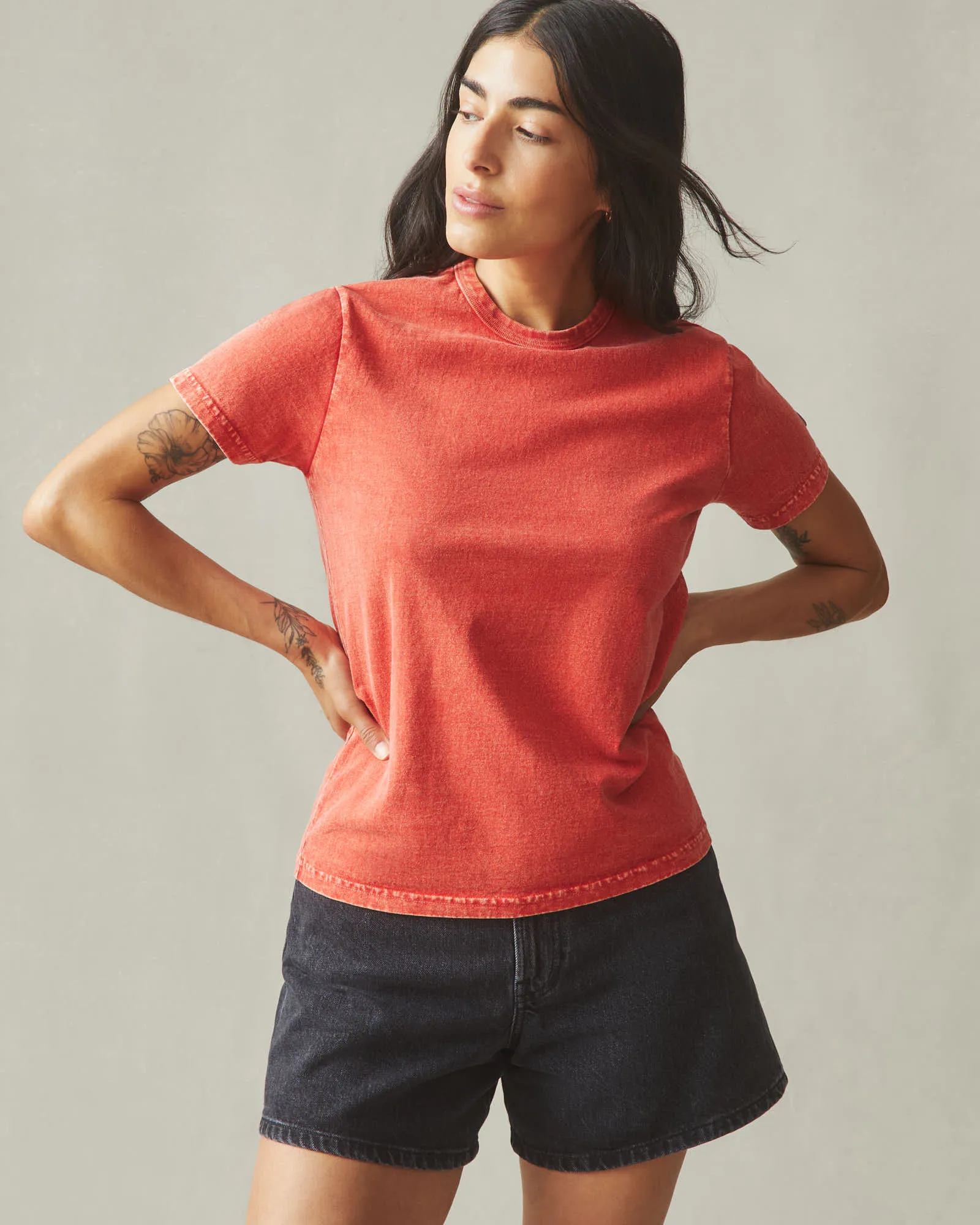 Women's Vintage Crew Tee - Mineral Wash Crimson sold by American Giant product image thumbnail 4