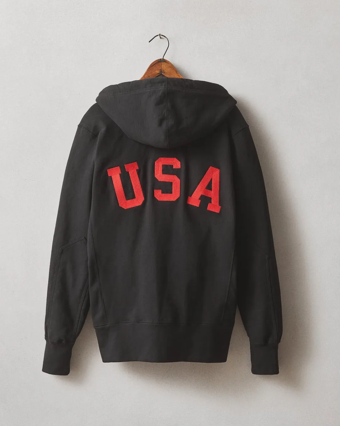 Men's Classic Full Zip USA Embroidery - Black sold by American Giant