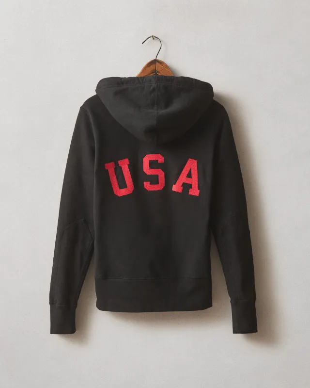 Women's Classic Full Zip USA Embroidery - Black sold by American Giant