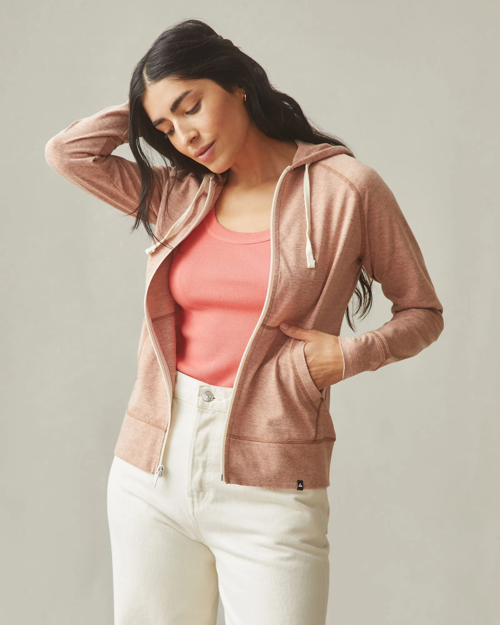 Women's Lightweight Full Zip - Leather Brown Heather sold by American Giant product image thumbnail 5