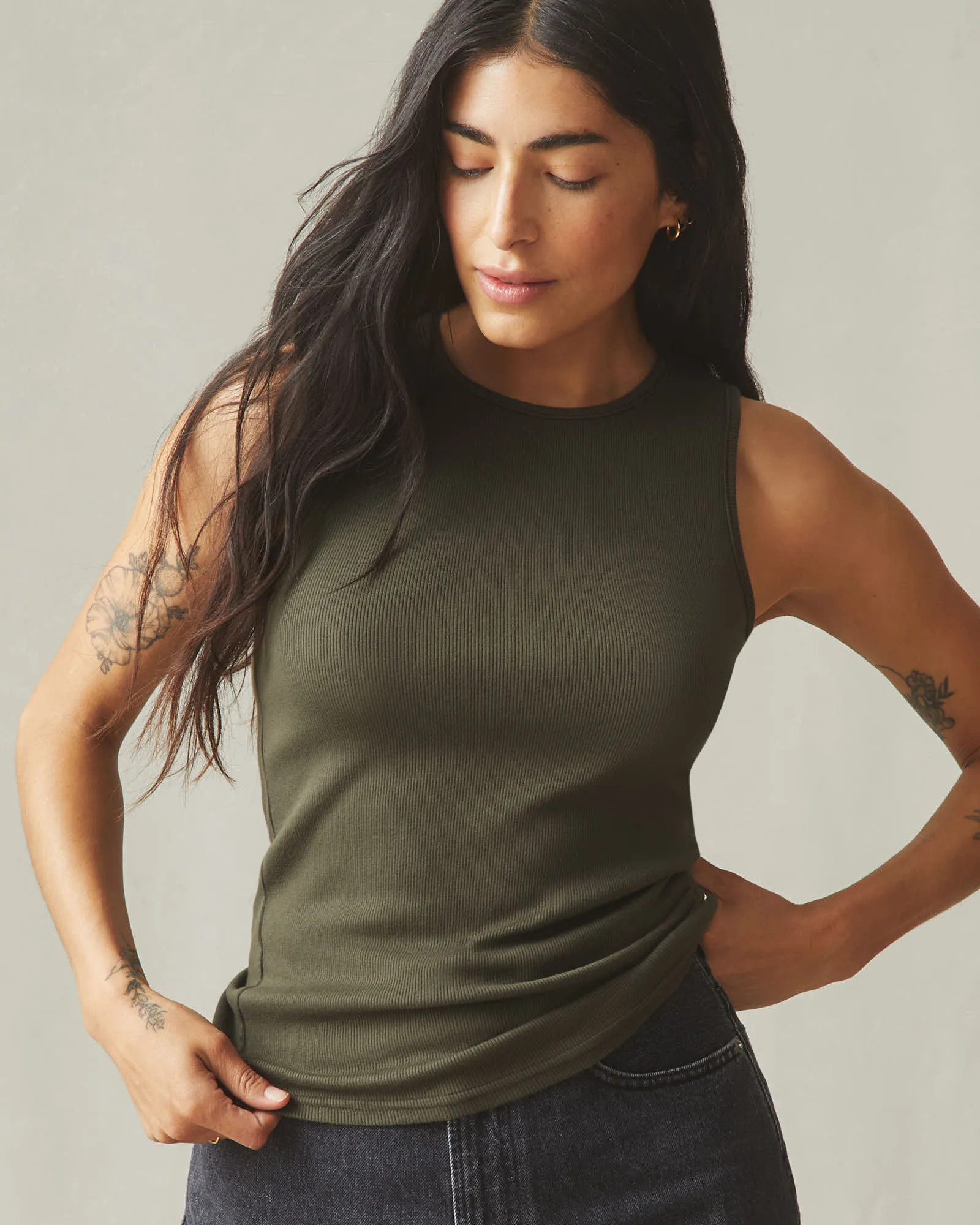 Women's Luxe Rib Tank - Deep Olive sold by American Giant product image thumbnail 3