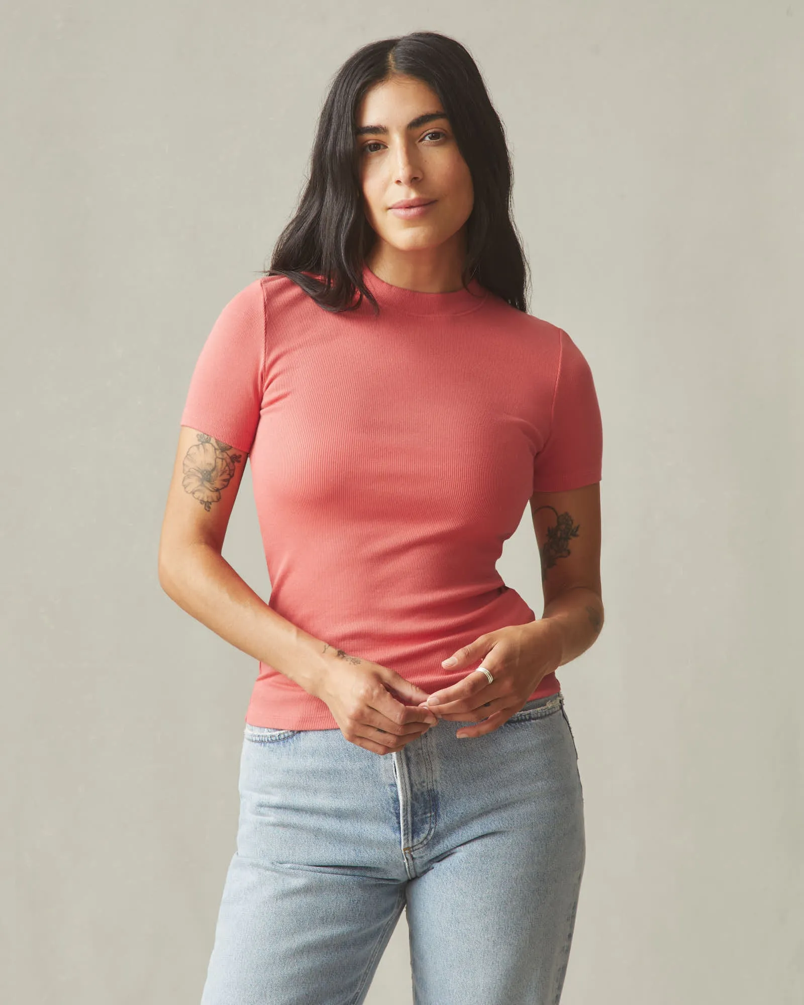 Women's Luxe Rib Crew Tee - Spiced Coral sold by American Giant product image thumbnail 2
