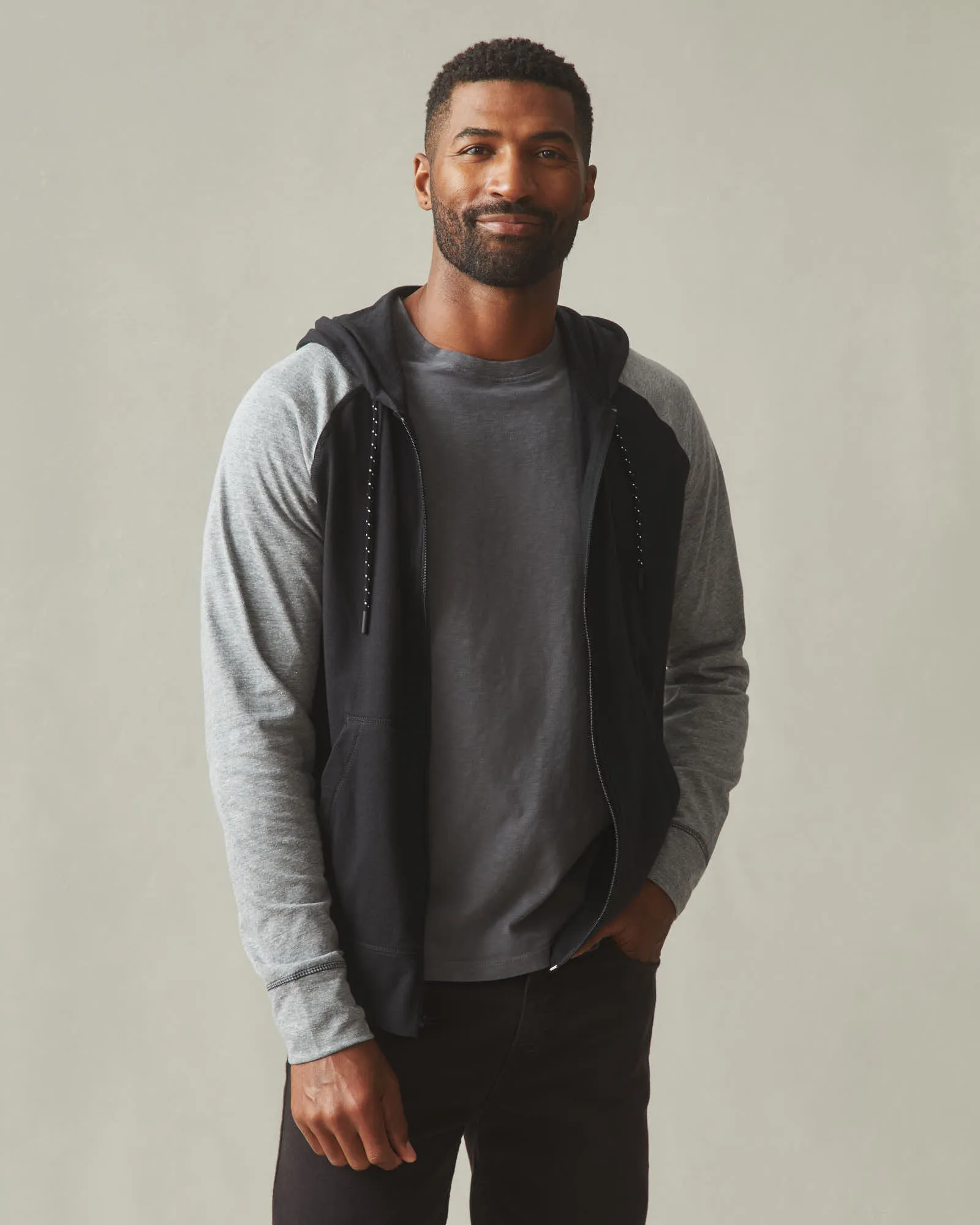 Men's Colorblock Lightweight Full Zip - Dark Charcoal Black Solid Heather sold by American Giant product image thumbnail 2