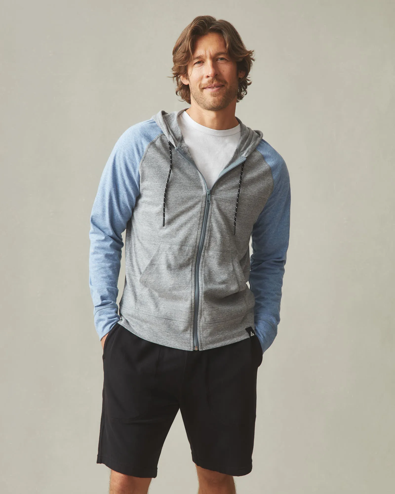 Men's Colorblock Lightweight Full Zip - Blue Jay Dark Charcoal Heather sold by American Giant product image thumbnail 3