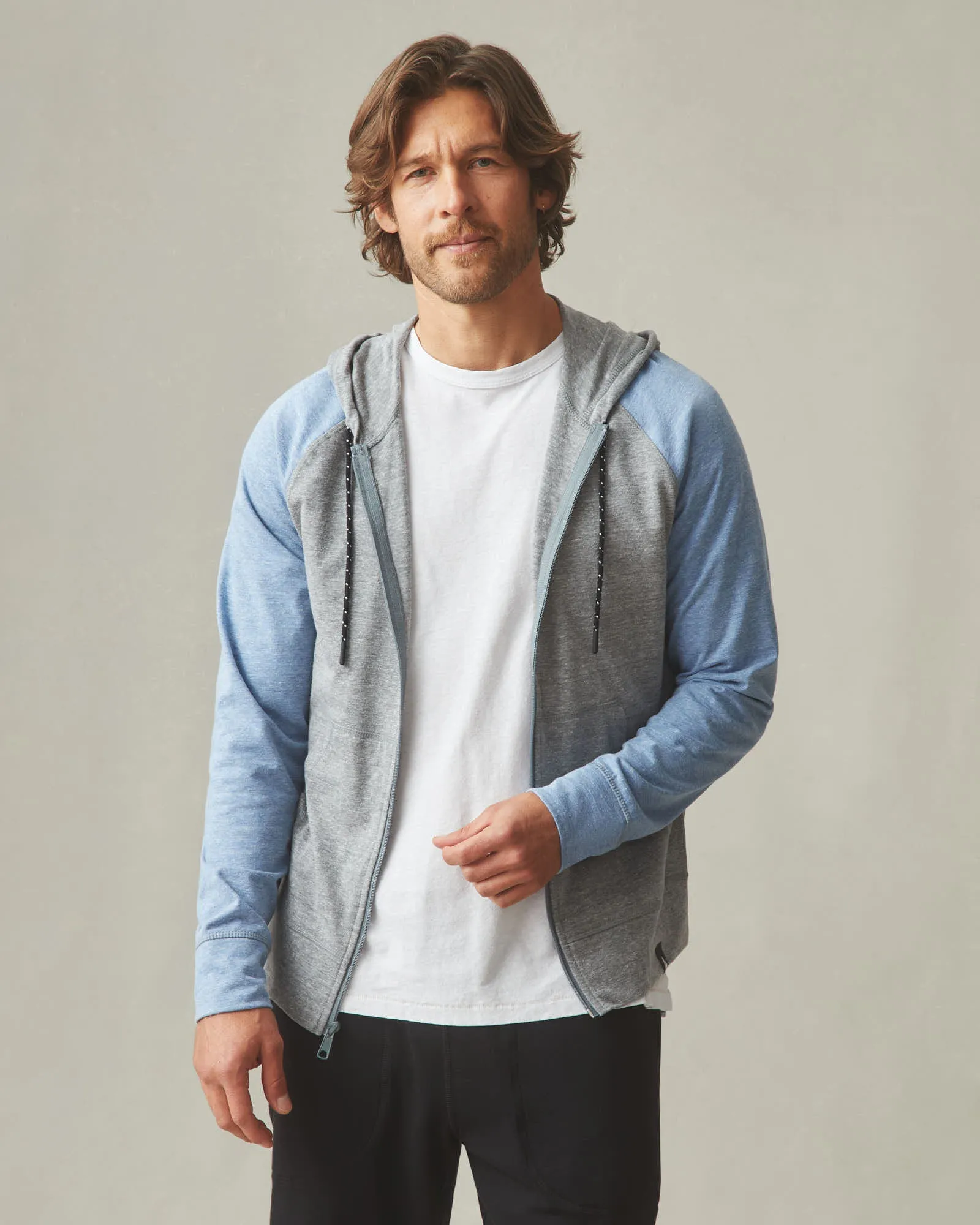 Men's Colorblock Lightweight Full Zip - Blue Jay Dark Charcoal Heather sold by American Giant product image thumbnail 2