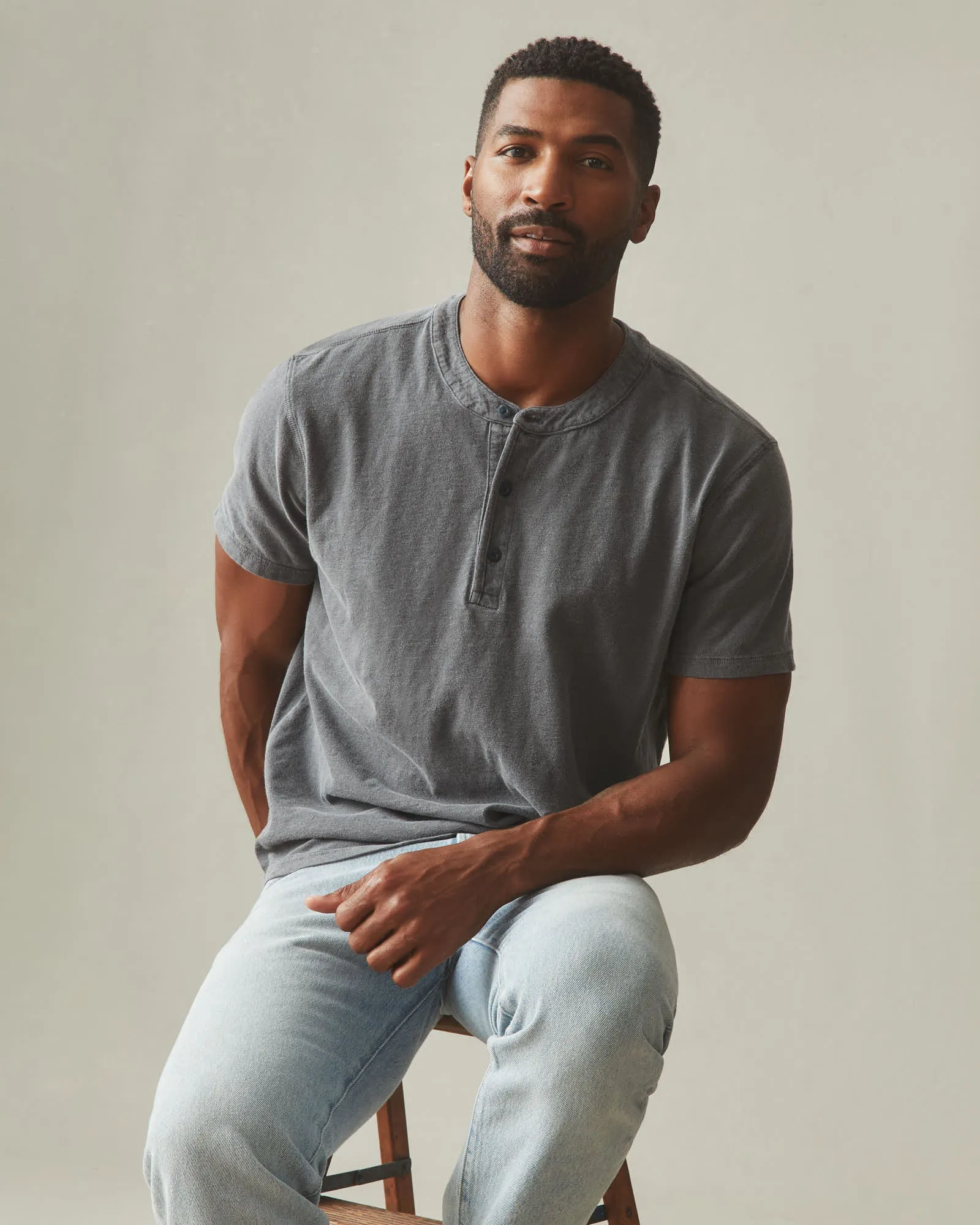 Men's Broken-In Premium Slub Henley - Washed Dark Charcoal sold by American Giant product image thumbnail 5
