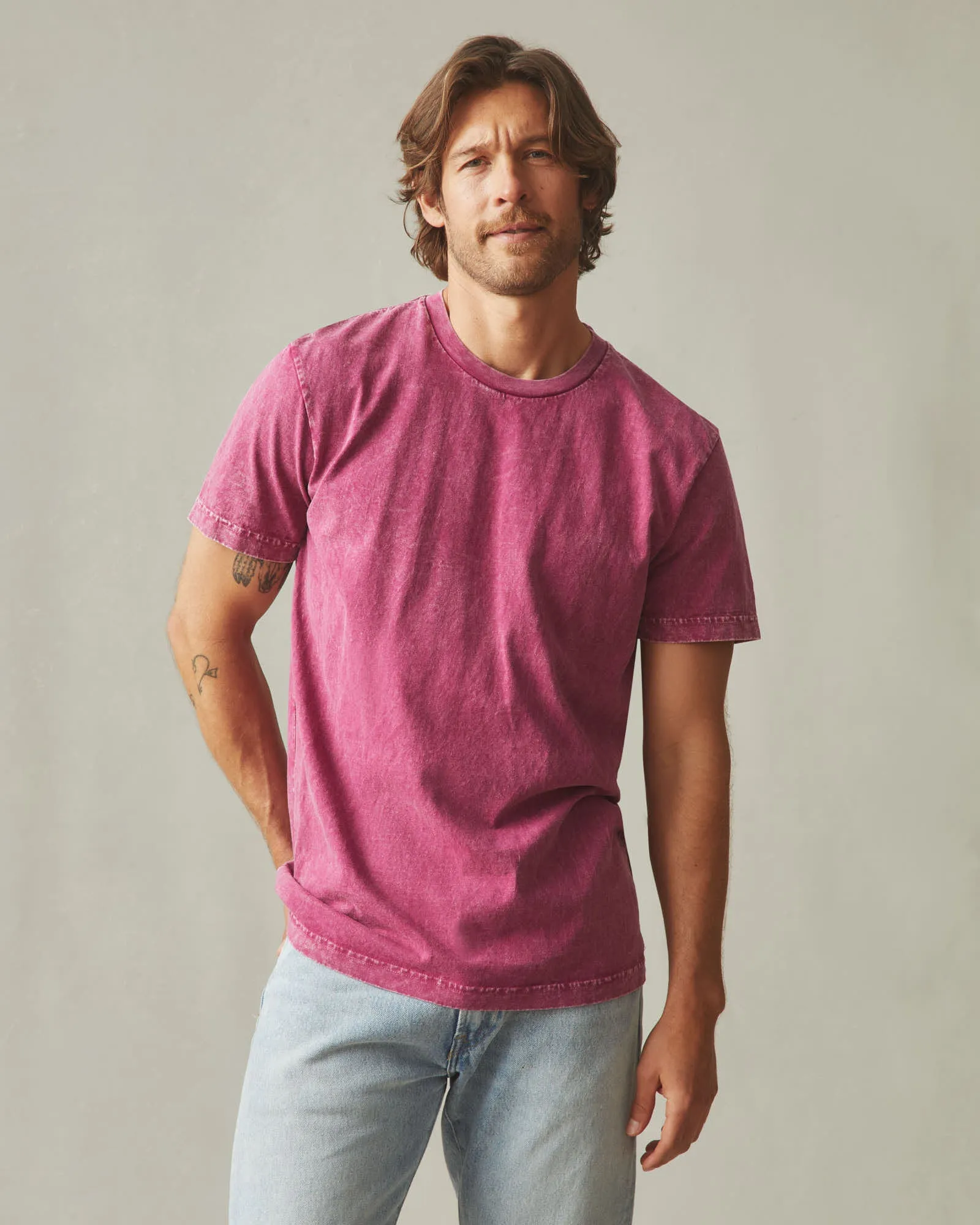 Men's Vintage Crew Tee - Mineral Wash Raspberry sold by American Giant product image thumbnail 2