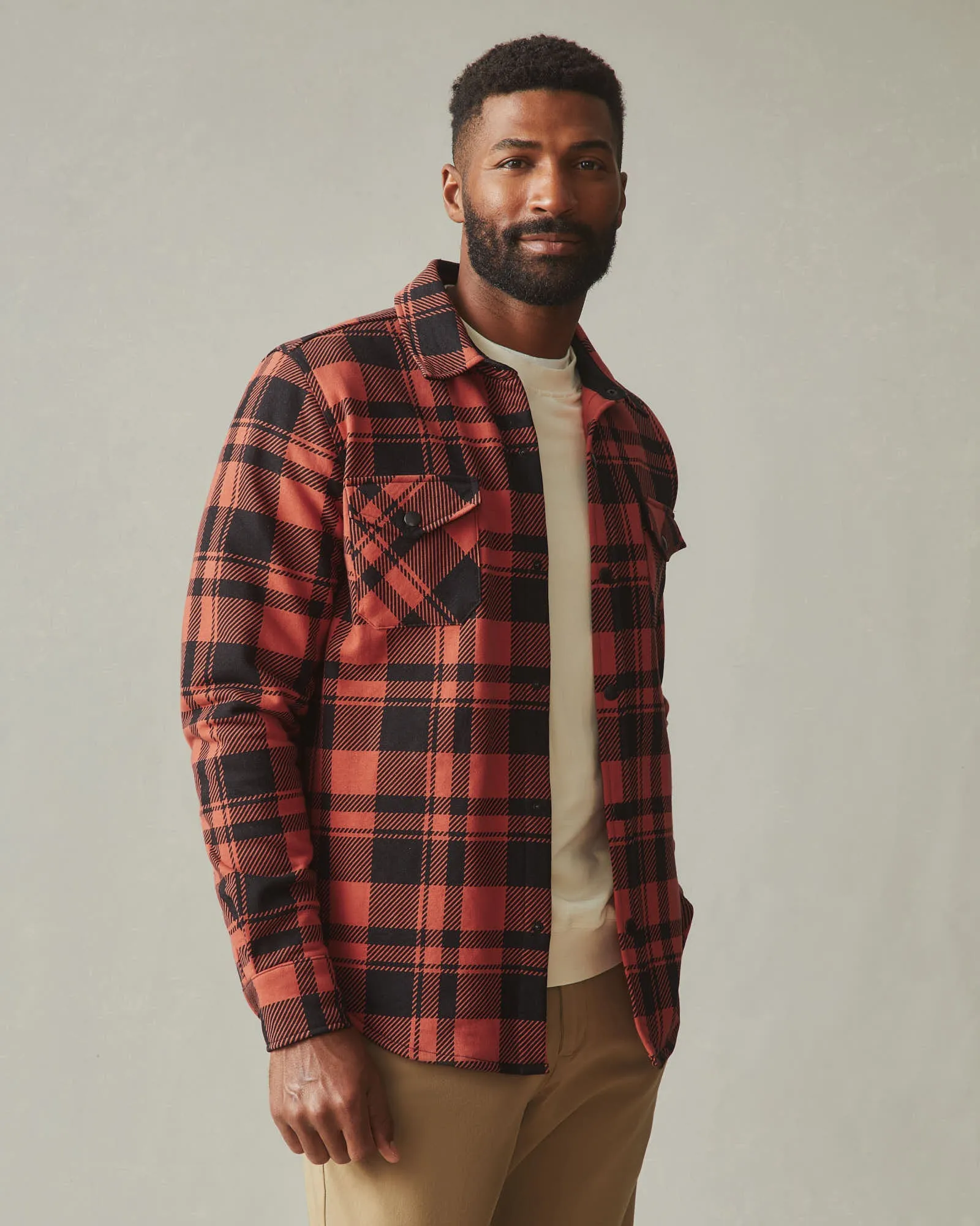 Unisex Redwood Fleece Overshirt - Habanero Plaid sold by American Giant product image thumbnail 5