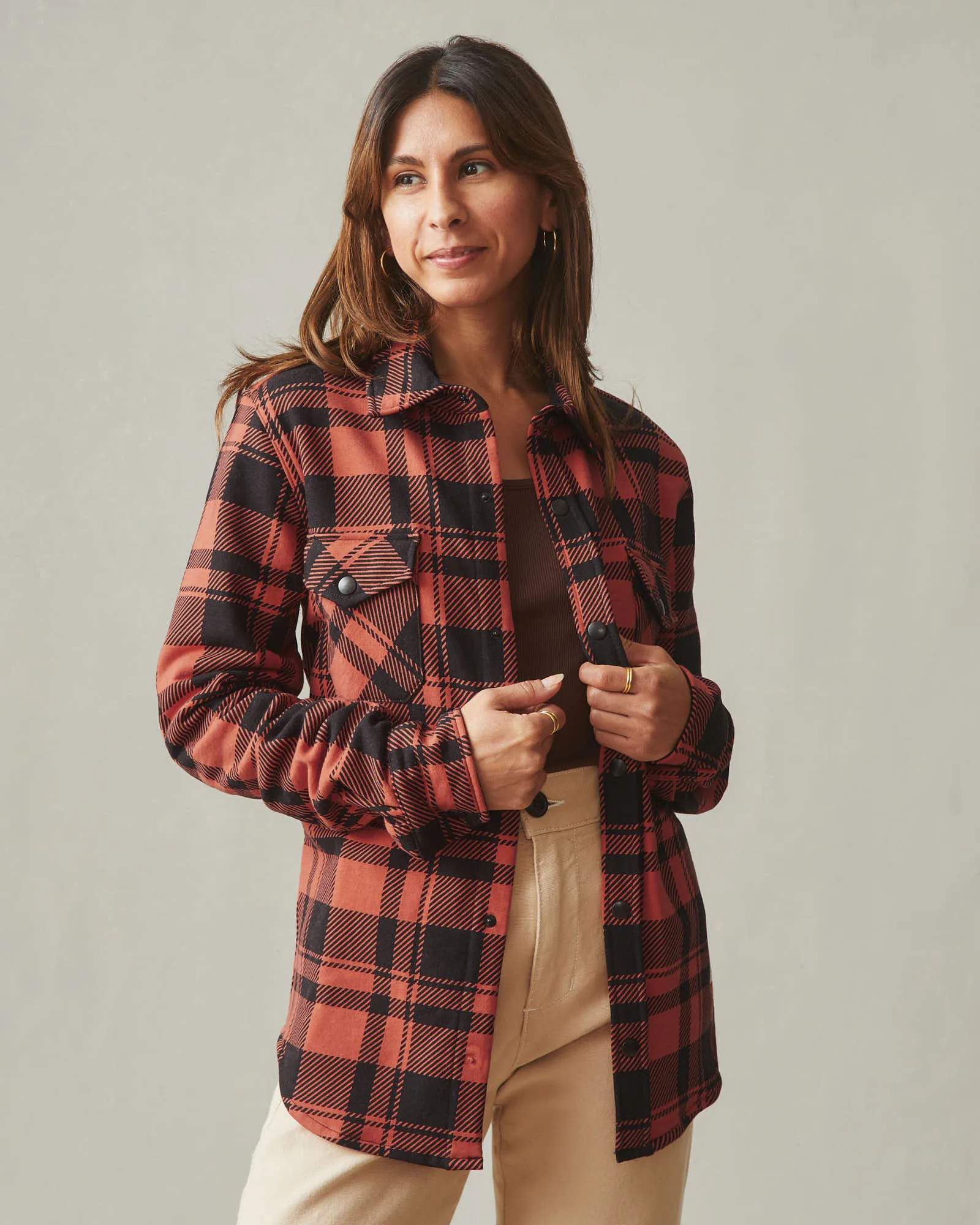Unisex Redwood Fleece Overshirt - Habanero Plaid sold by American Giant product image thumbnail 3
