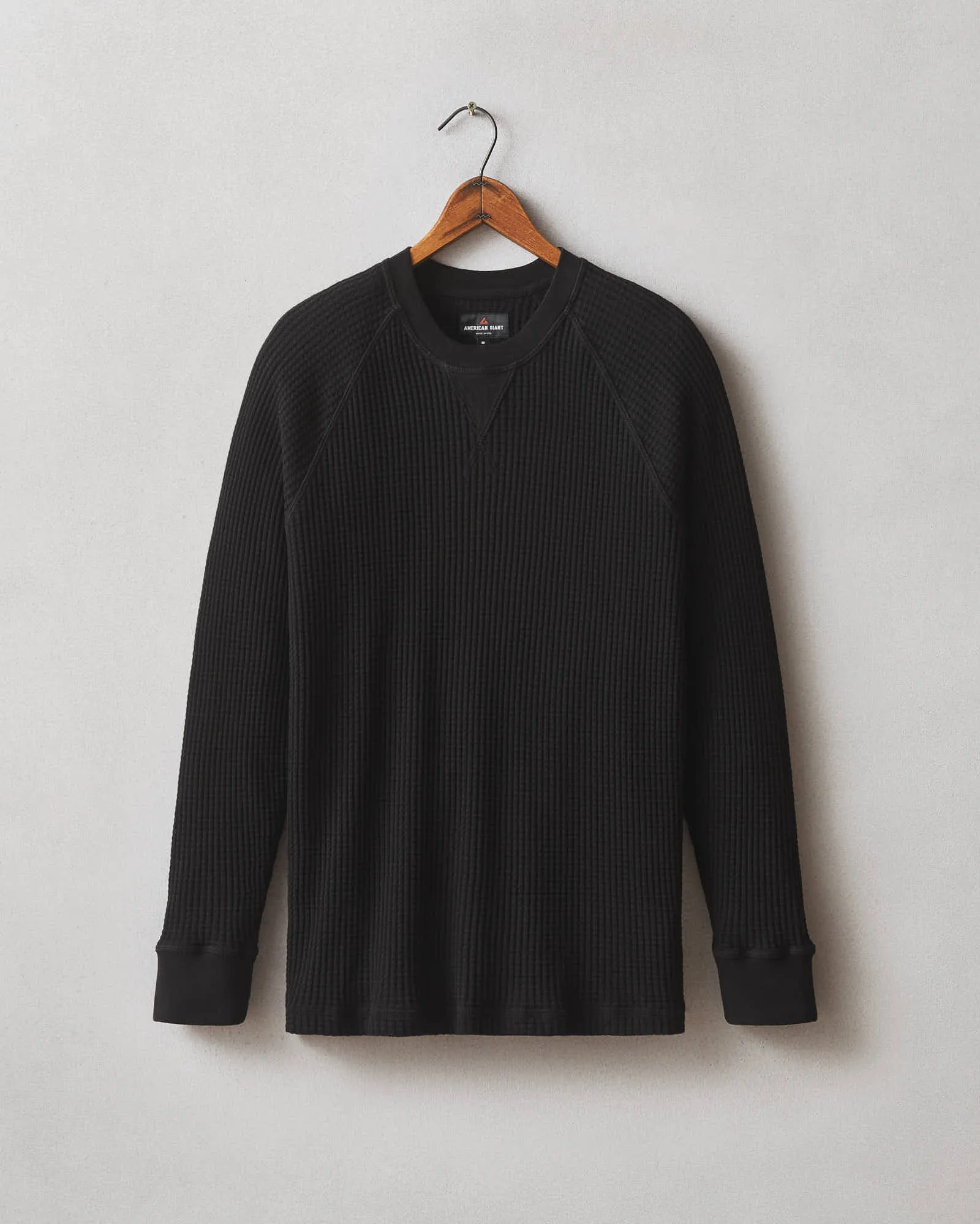 Men's Waffle Long Sleeve Crew - Black sold by American Giant