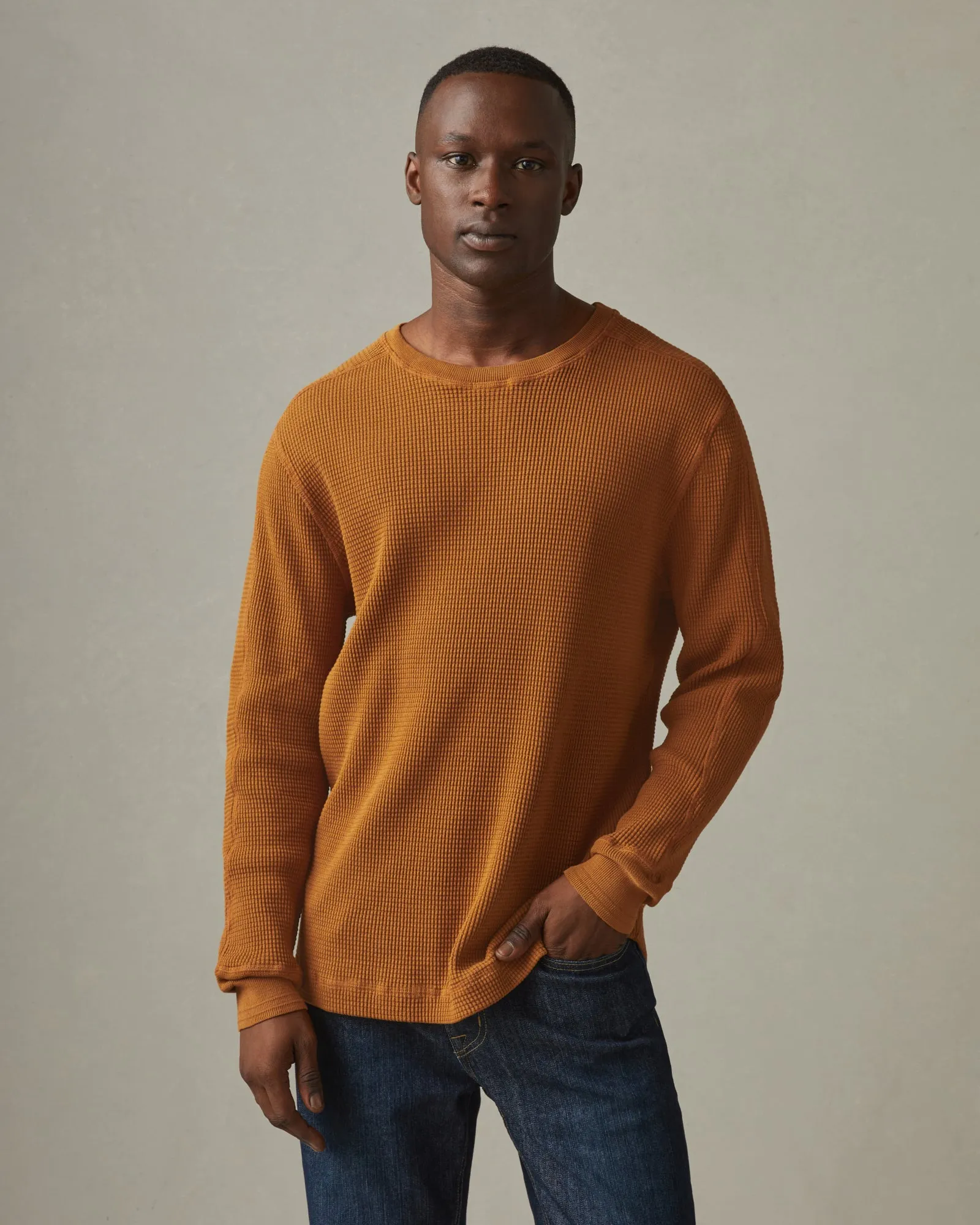 Men's Waffle Crew Long Sleeve - Honey sold by American Giant
