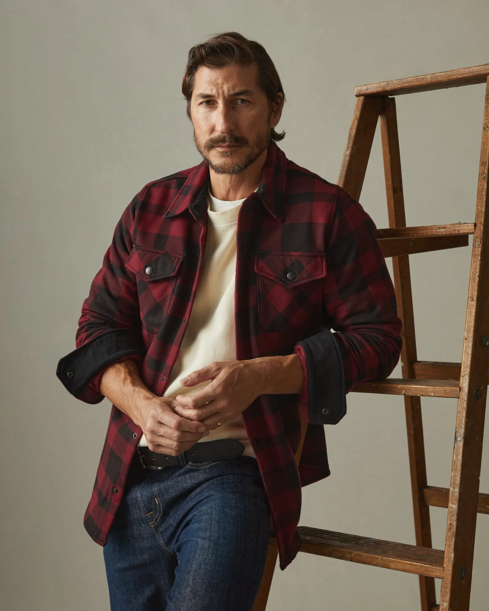 Unisex Redwood Fleece Overshirt - Oxblood Plaid sold by American Giant product image thumbnail 5