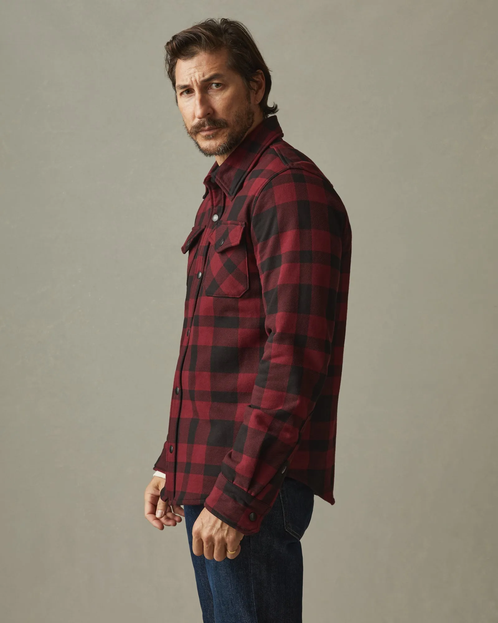 Unisex Redwood Fleece Overshirt - Oxblood Plaid sold by American Giant product image thumbnail 3