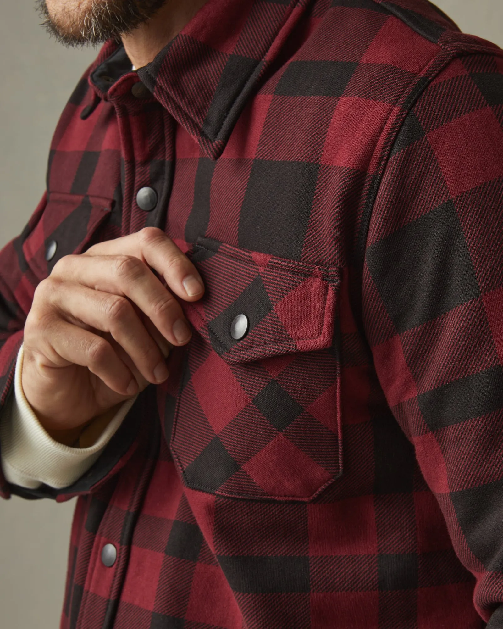 Unisex Redwood Fleece Overshirt - Oxblood Plaid sold by American Giant product image thumbnail 2