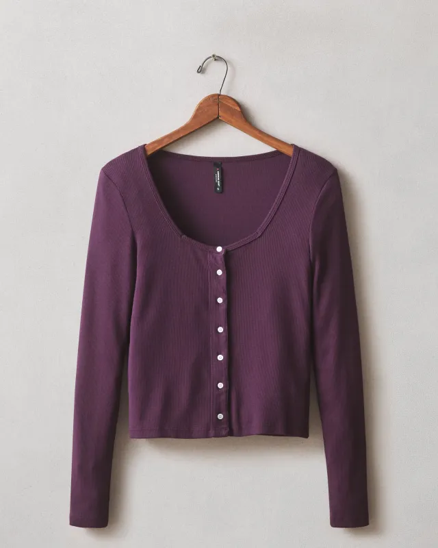 Women's Luxe Rib Square Neck Cardigan - Italian Plum made by American Giant