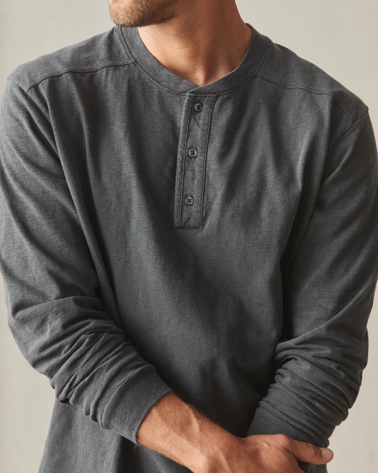 Men's Broken-In Premium Slub Long Sleeve Henley - Washed Black sold by American Giant product image thumbnail 3