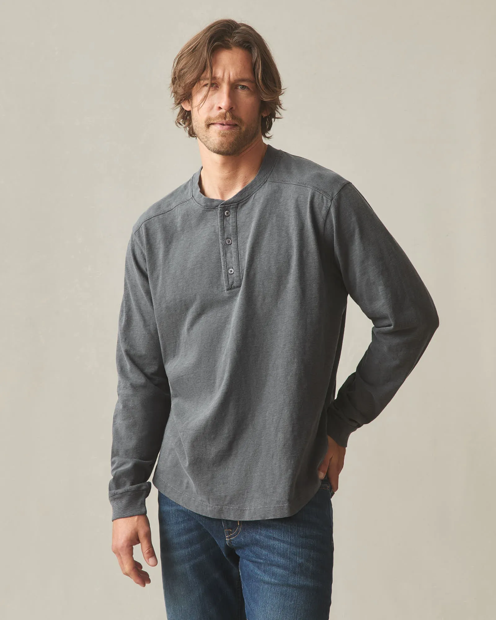 Men's Broken-In Premium Slub Long Sleeve Henley - Washed Black sold by American Giant product image thumbnail 2
