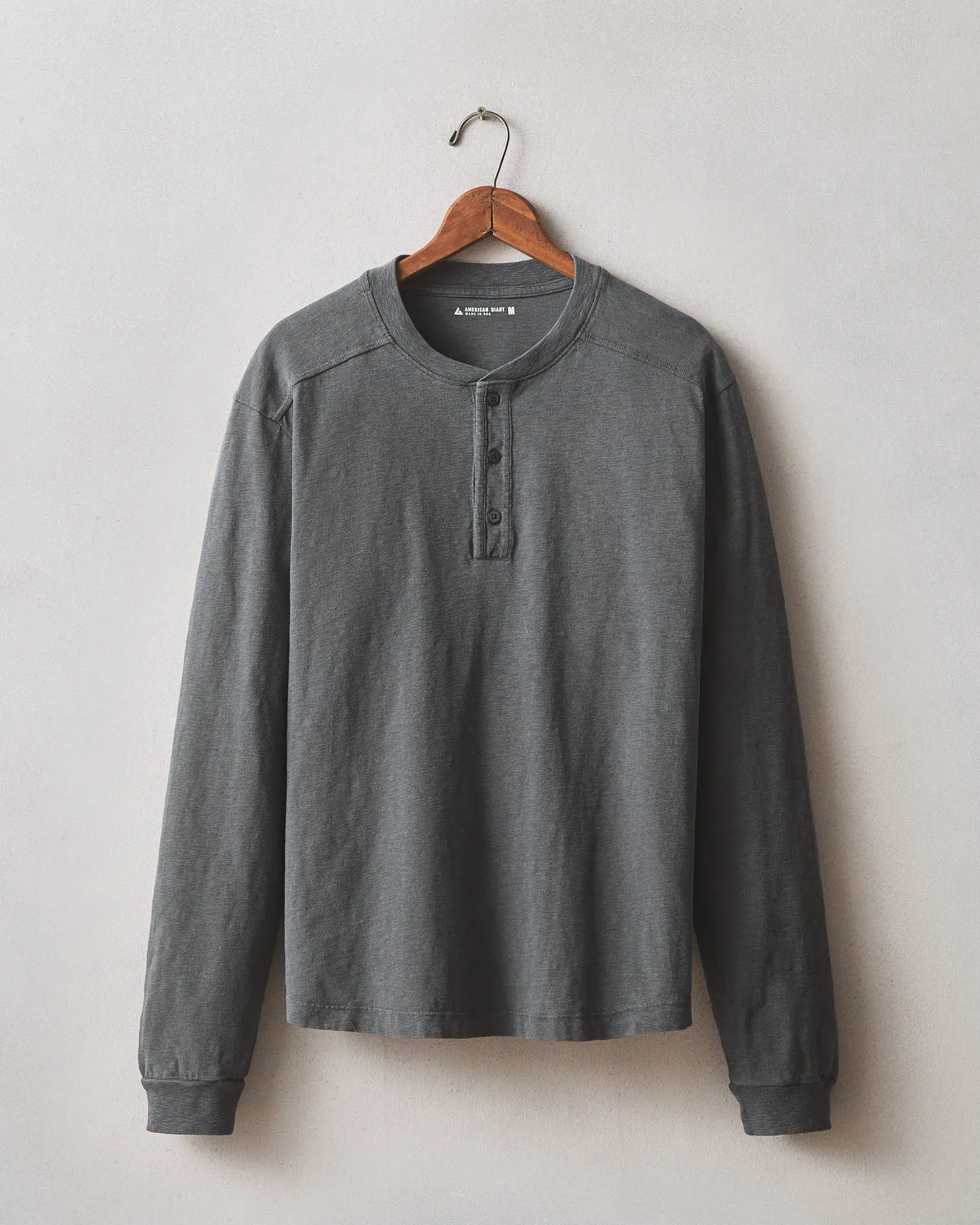 Men's Broken-In Premium Slub Long Sleeve Henley - Washed Black sold by American Giant