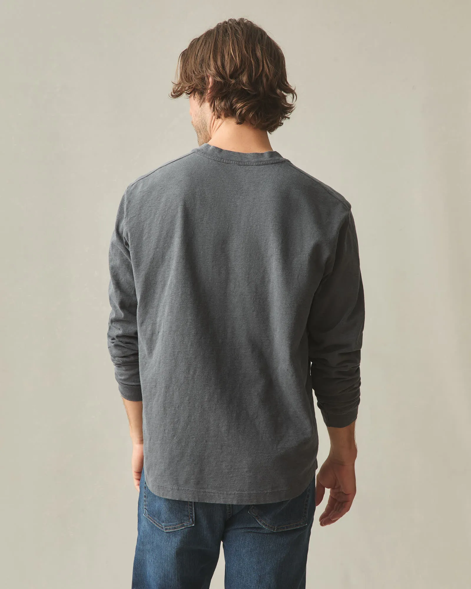 Men's Broken-In Premium Slub Long Sleeve Henley - Washed Black sold by American Giant product image thumbnail 4