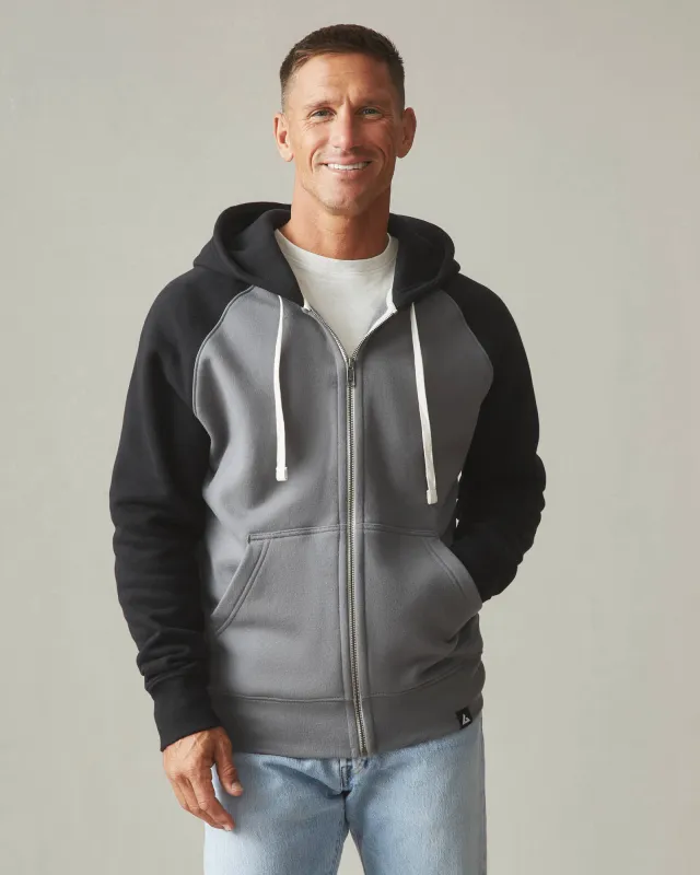 Men's Raglan Colorblock Midweight Full Zip - Lava Smoke sold by American Giant