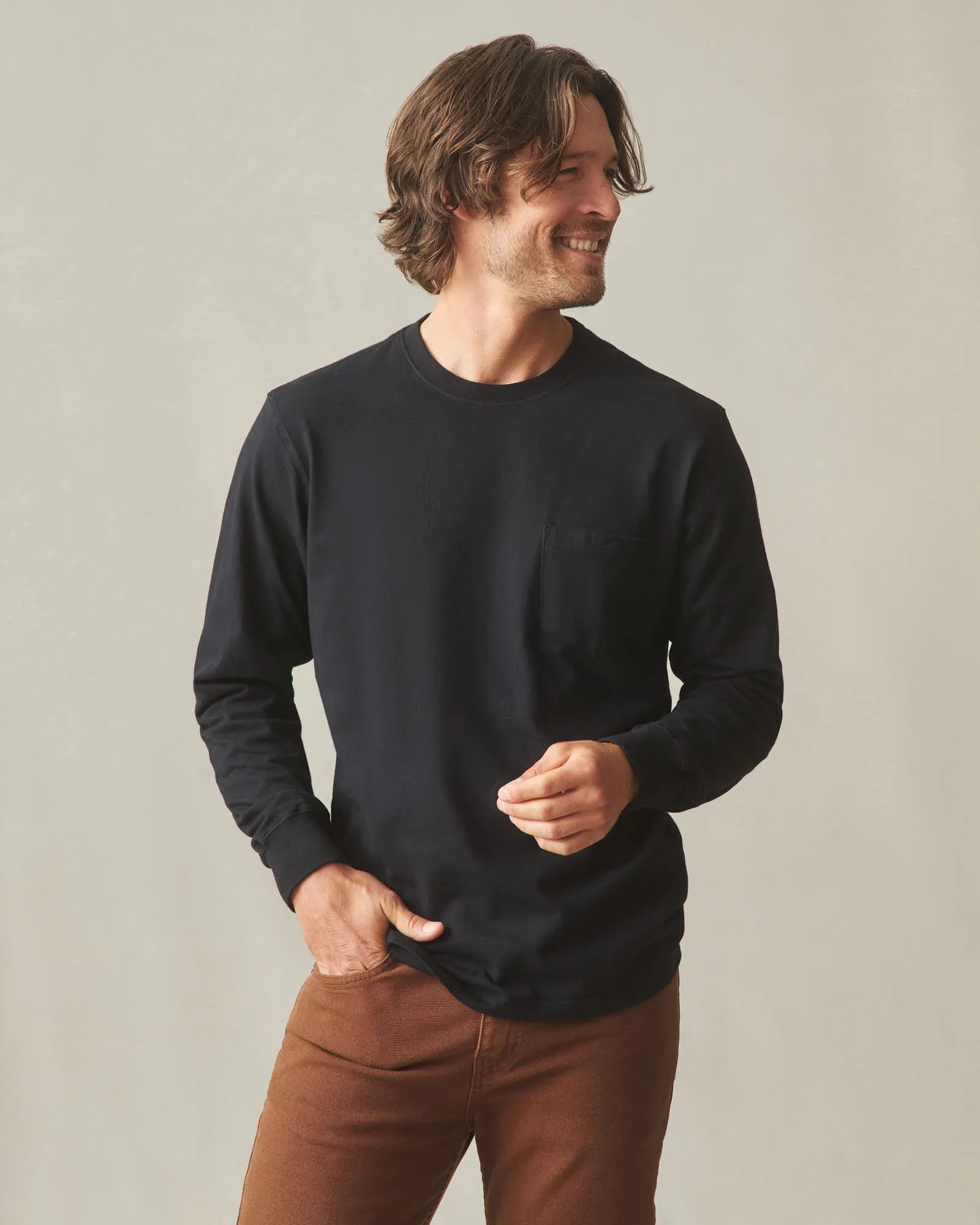 Men's Long Sleeve Pocket Tee - Black sold by American Giant