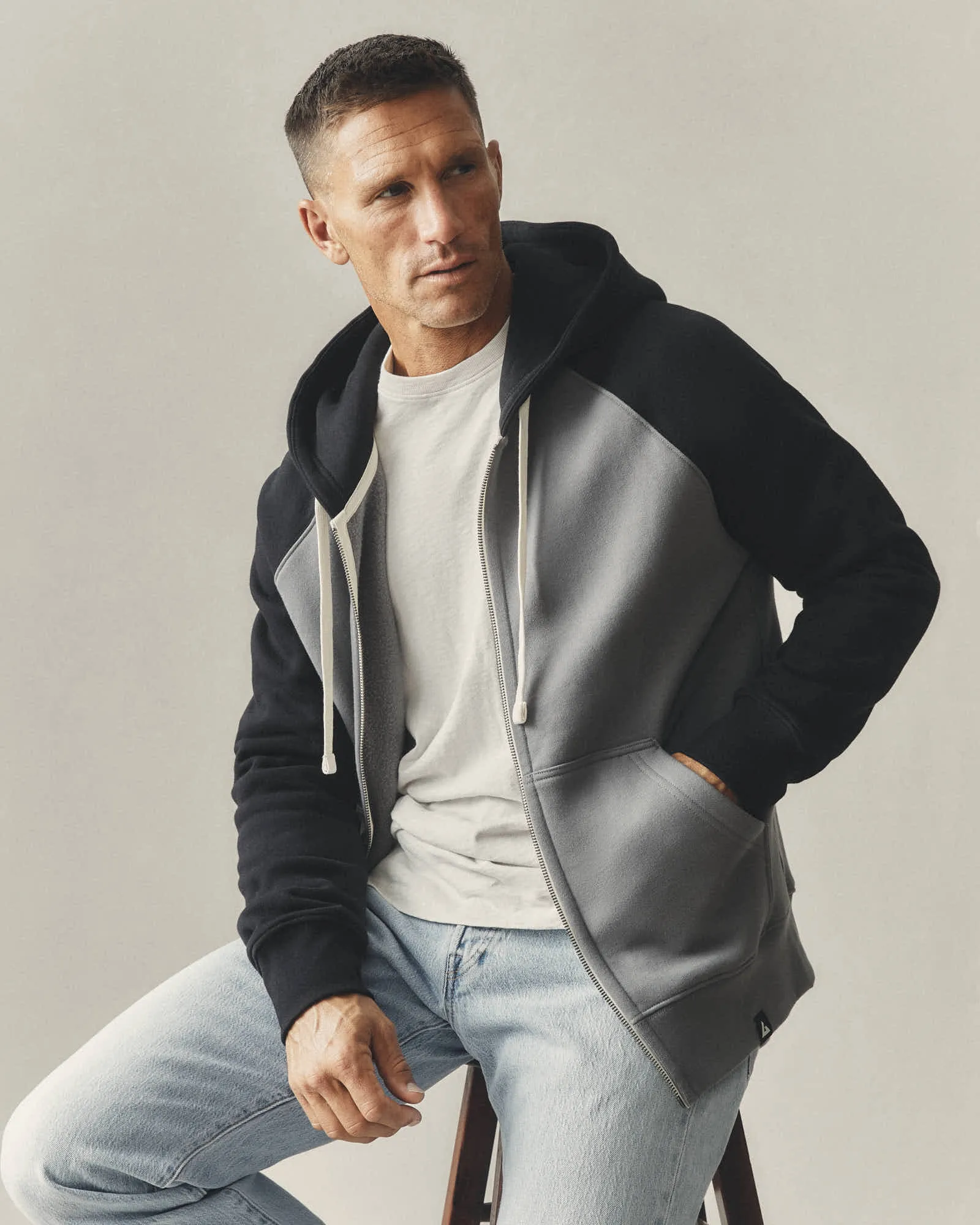 Men's Raglan Colorblock Midweight Full Zip - Lava Smoke Black sold by American Giant product image thumbnail 5