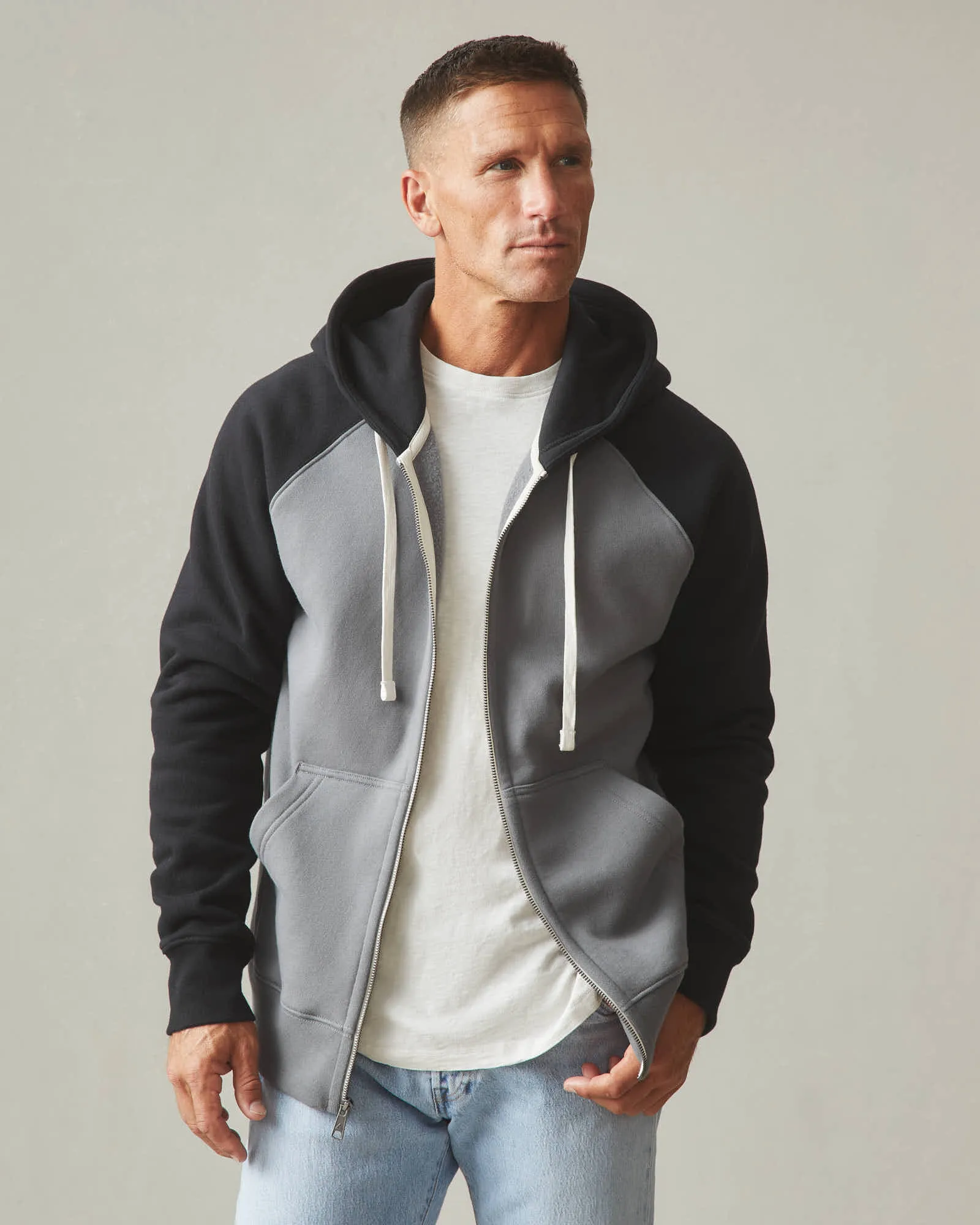 Men's Raglan Colorblock Midweight Full Zip - Lava Smoke Black sold by American Giant product image thumbnail 3