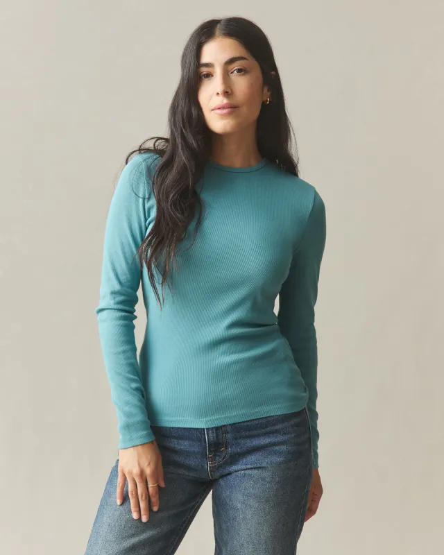 Women's Luxe Rib Crew Long Sleeve - Teal sold by American Giant