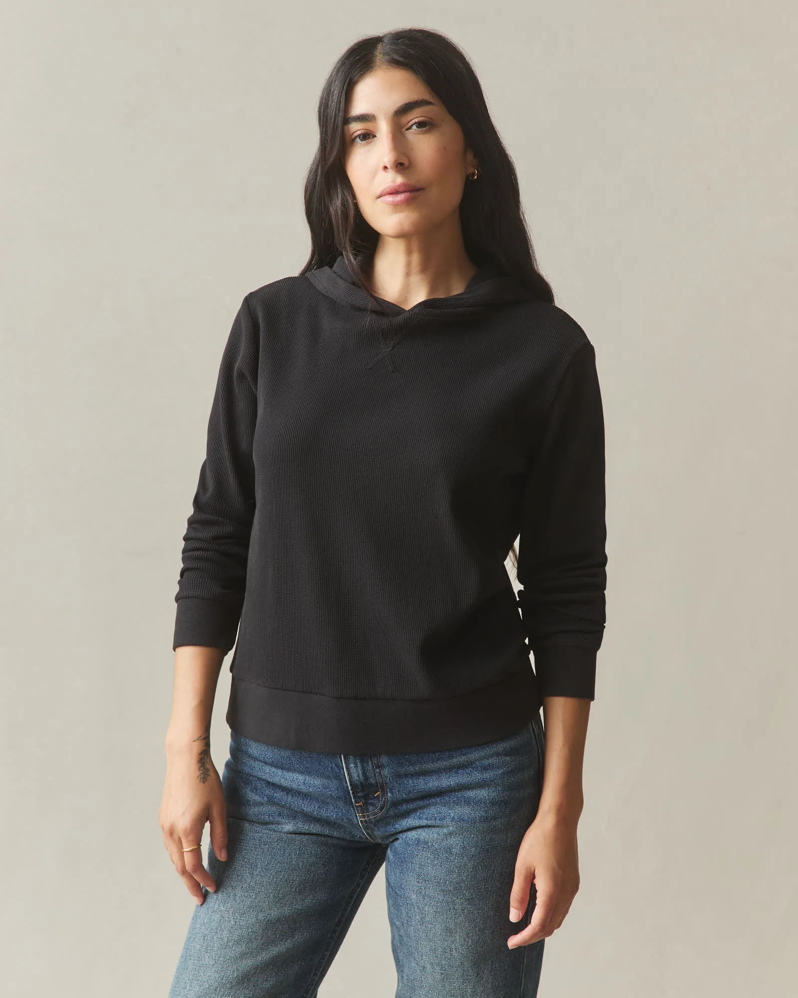 Women's Thermal Pullover - Black sold by American Giant