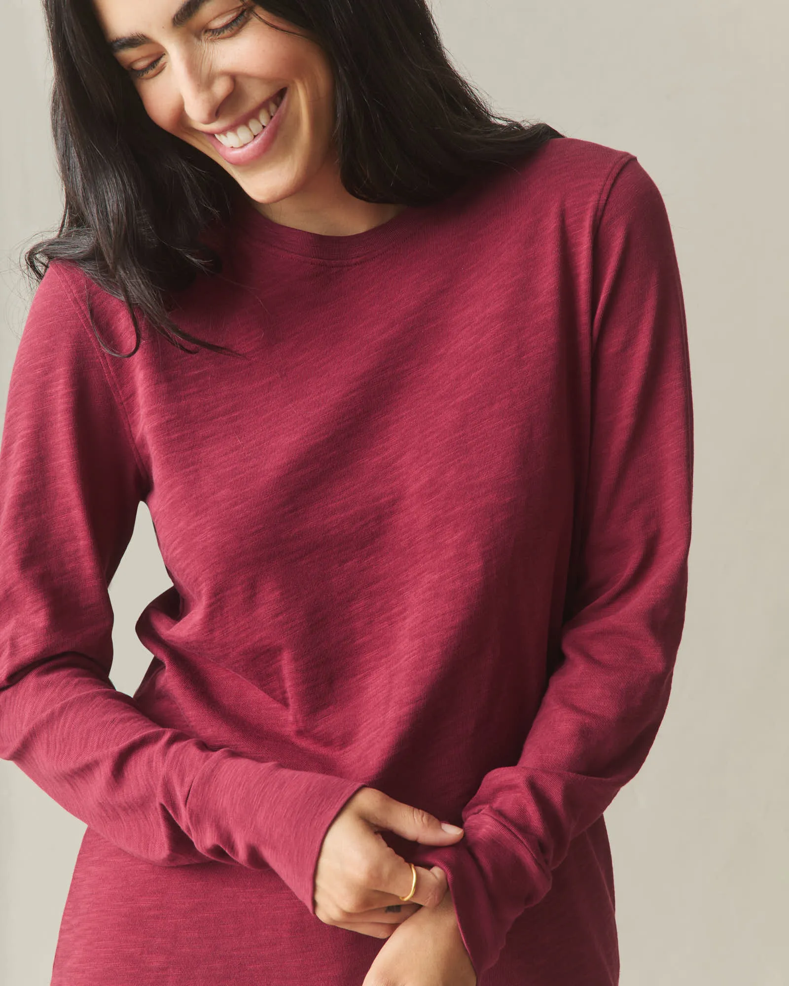Women's Premium Slub Long Sleeve Crew Tee - Bonfire Red sold by American Giant product image thumbnail 4