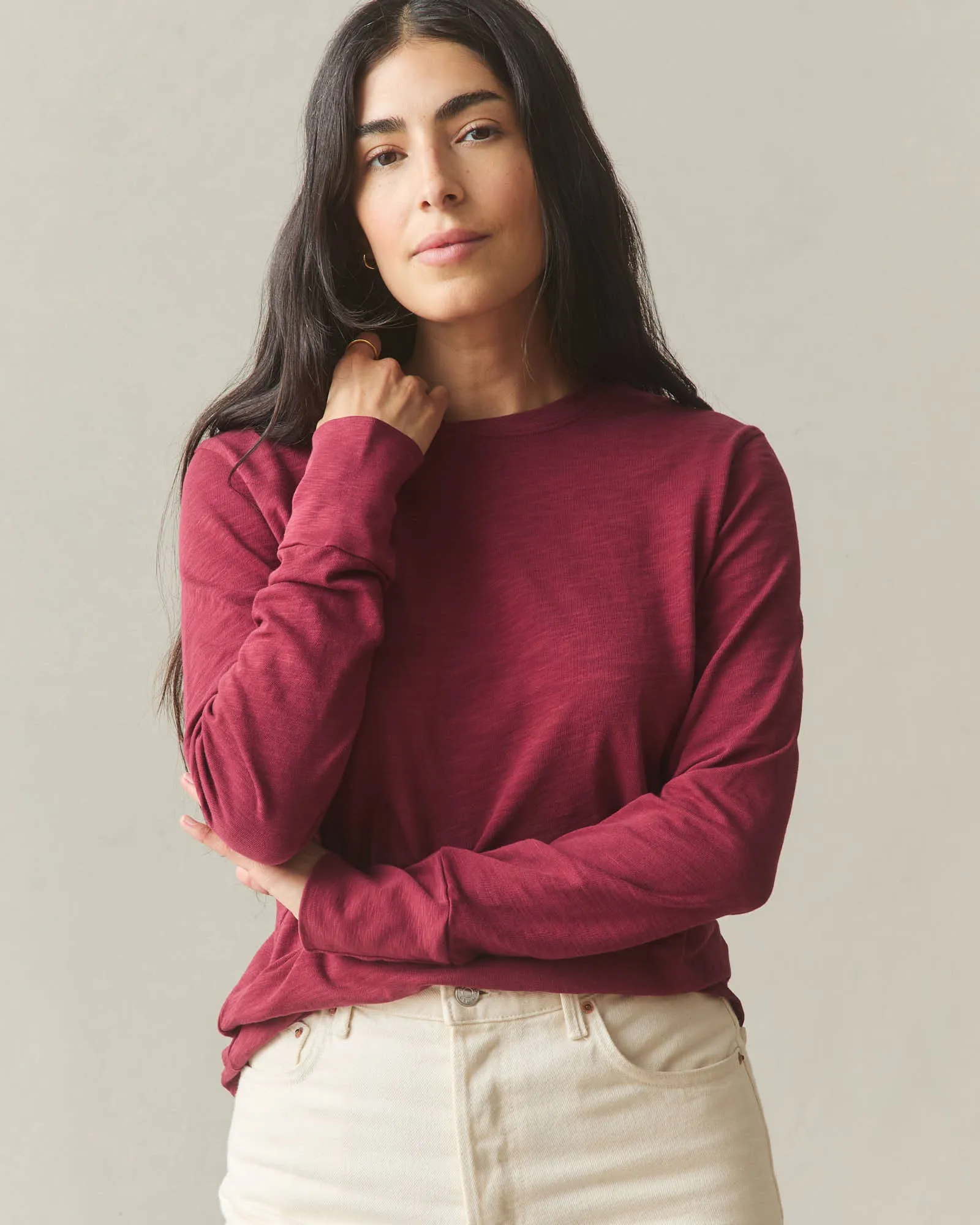 Women's Premium Slub Long Sleeve Crew Tee - Bonfire Red sold by American Giant product image thumbnail 2