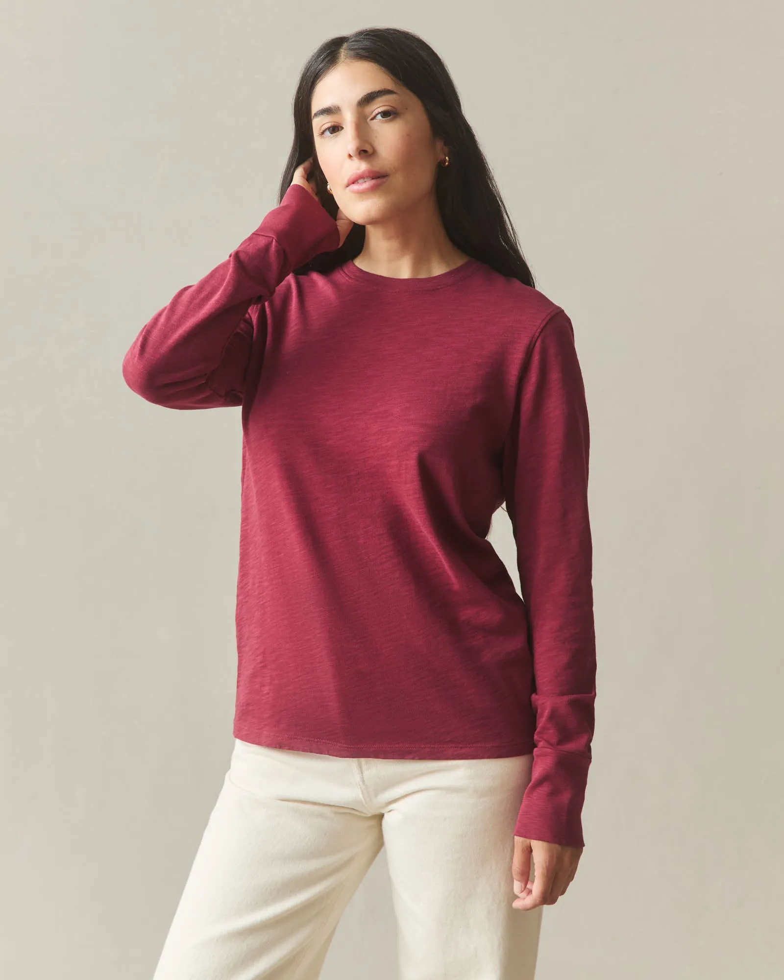 Women's Premium Slub Long Sleeve Crew Tee - Bonfire Red sold by American Giant