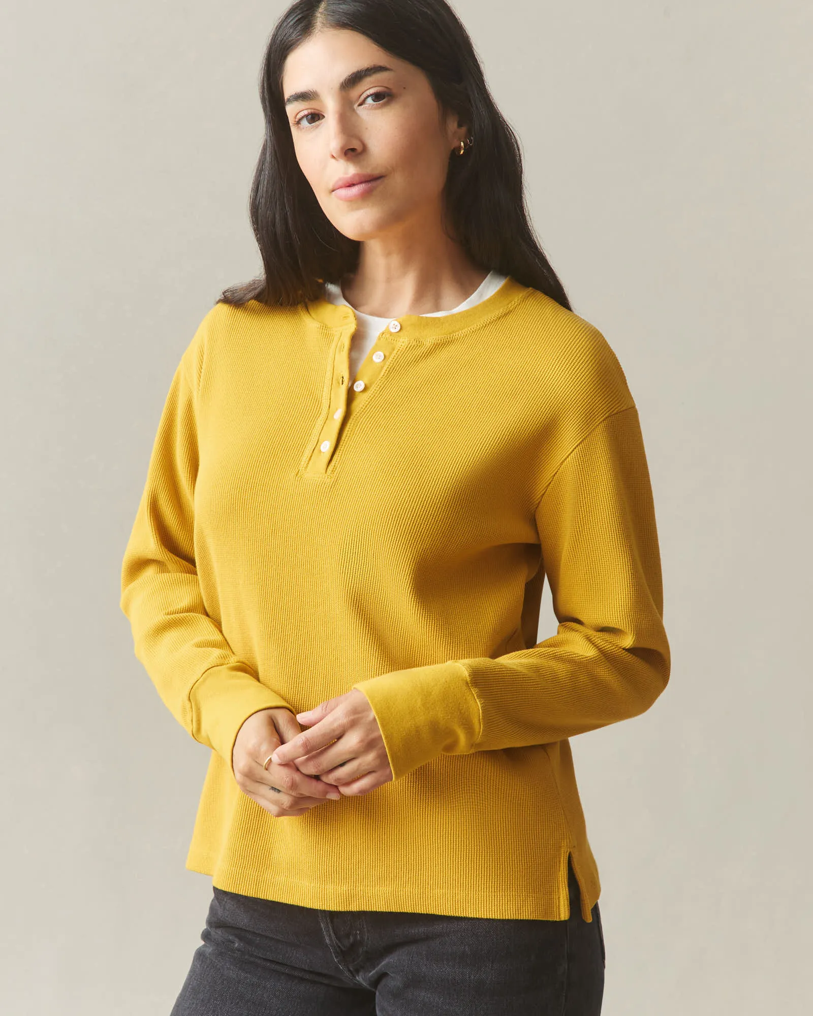 Women's Thermal Henley - Nugget Gold sold by American Giant
