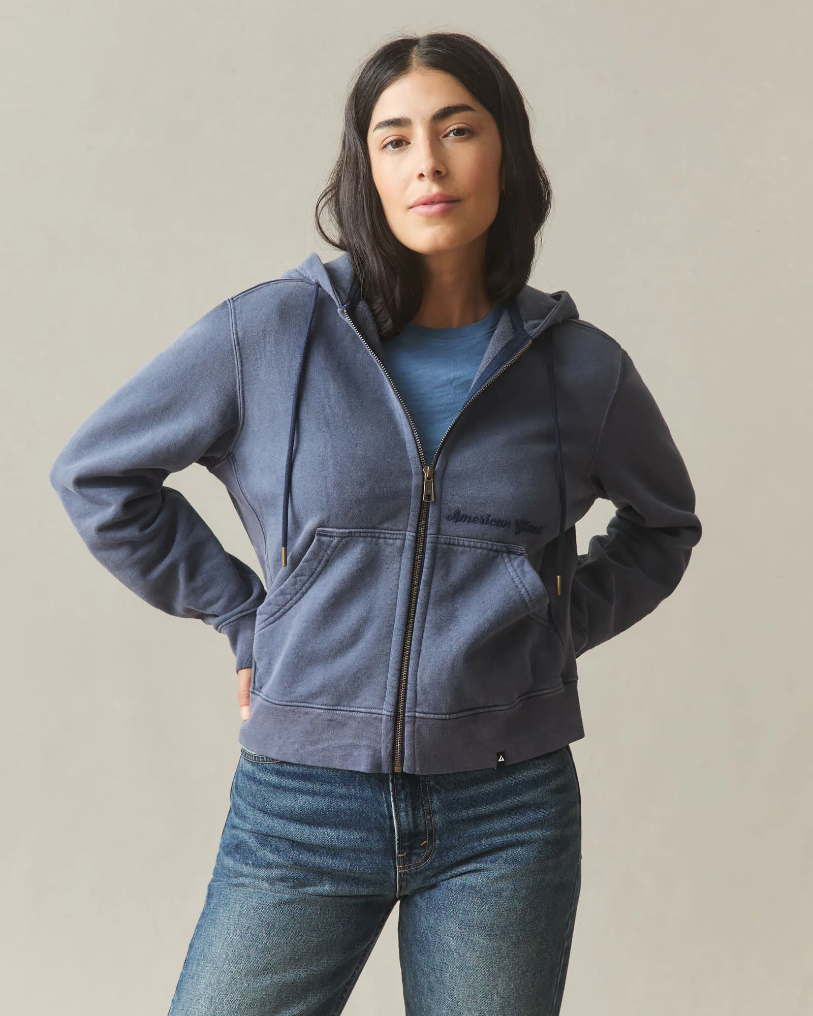 Women's Vintage Wash Relaxed Classic Full Zip 2.0 - True Navy sold by American Giant product image thumbnail 2