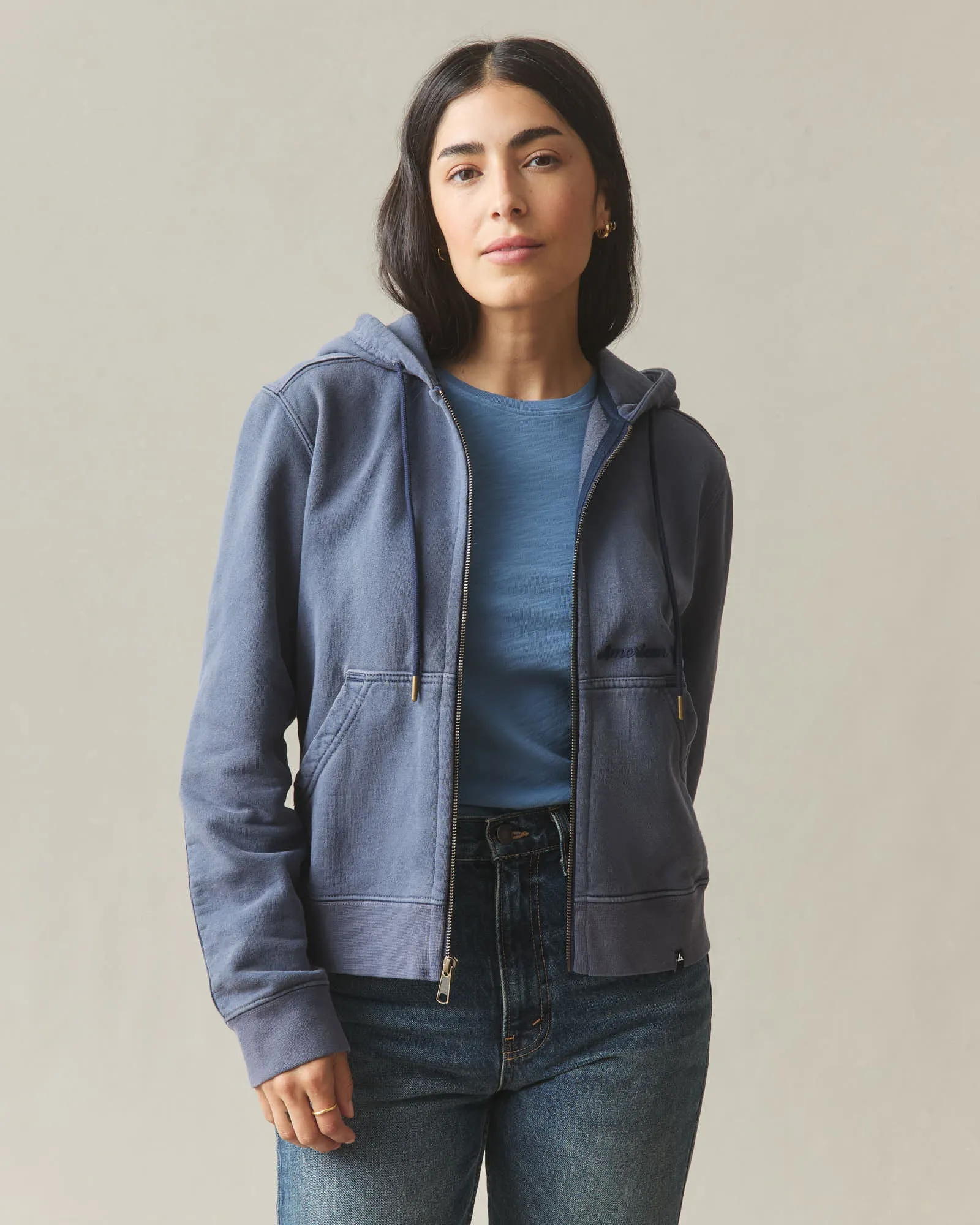 Women's Vintage Wash Relaxed Classic Full Zip 2.0 - True Navy sold by American Giant product image thumbnail 4