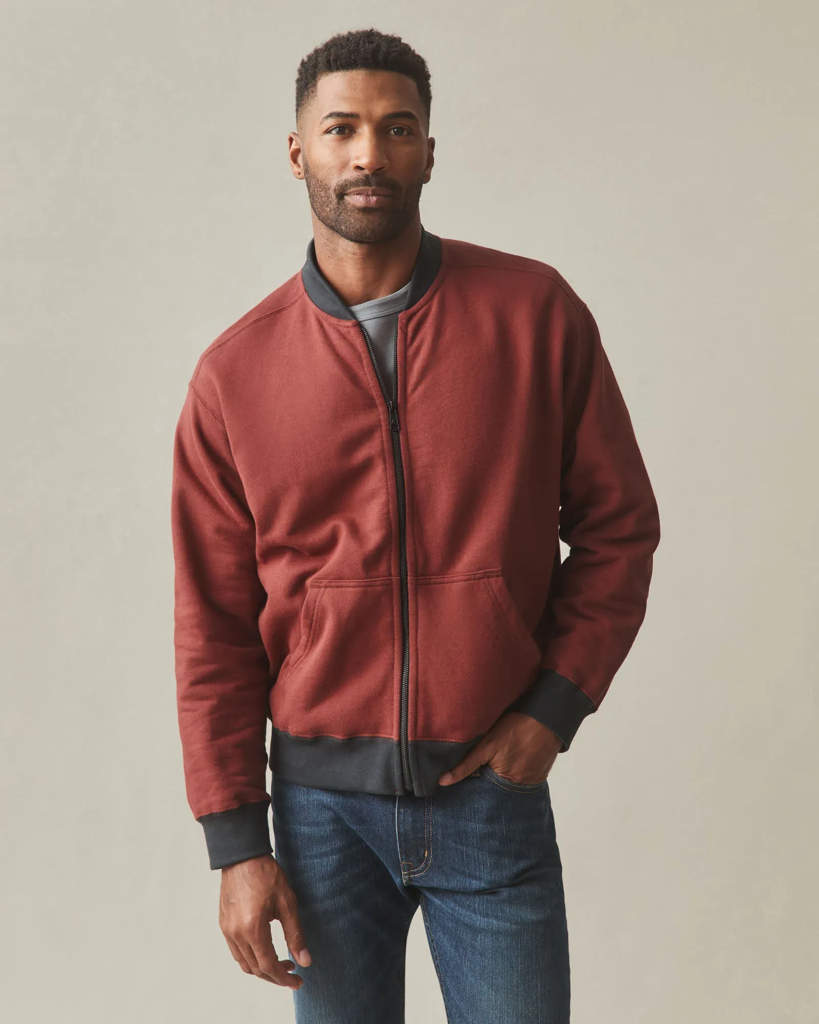 Men's Fleece Bomber Jacket - Russet Brown Black sold by American Giant product image thumbnail 2