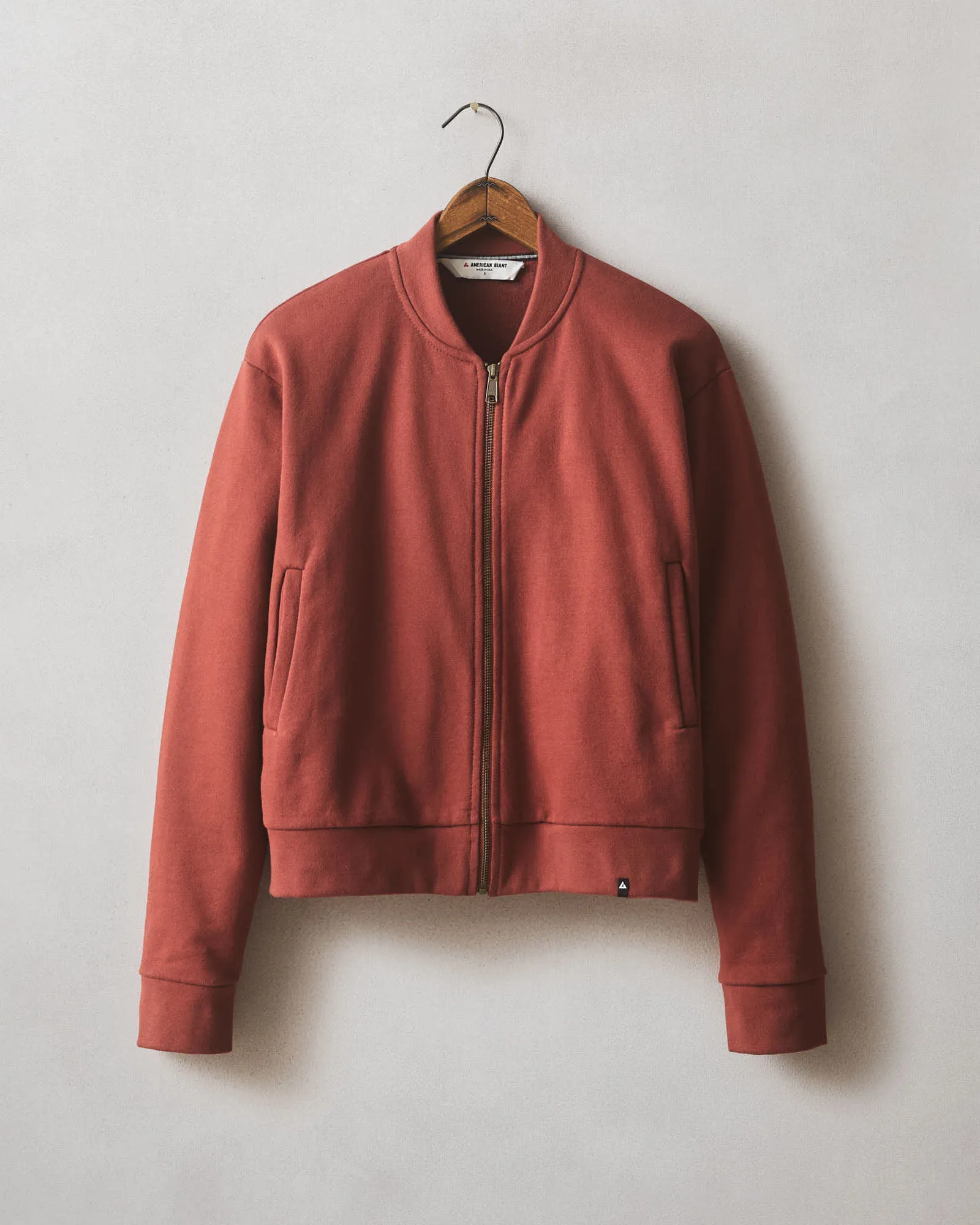 Women's Fleece Bomber Jacket - Russet Brown sold by American Giant