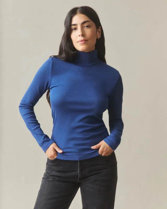 Women's Luxe Rib Turtleneck - Navy Peony sold by American Giant