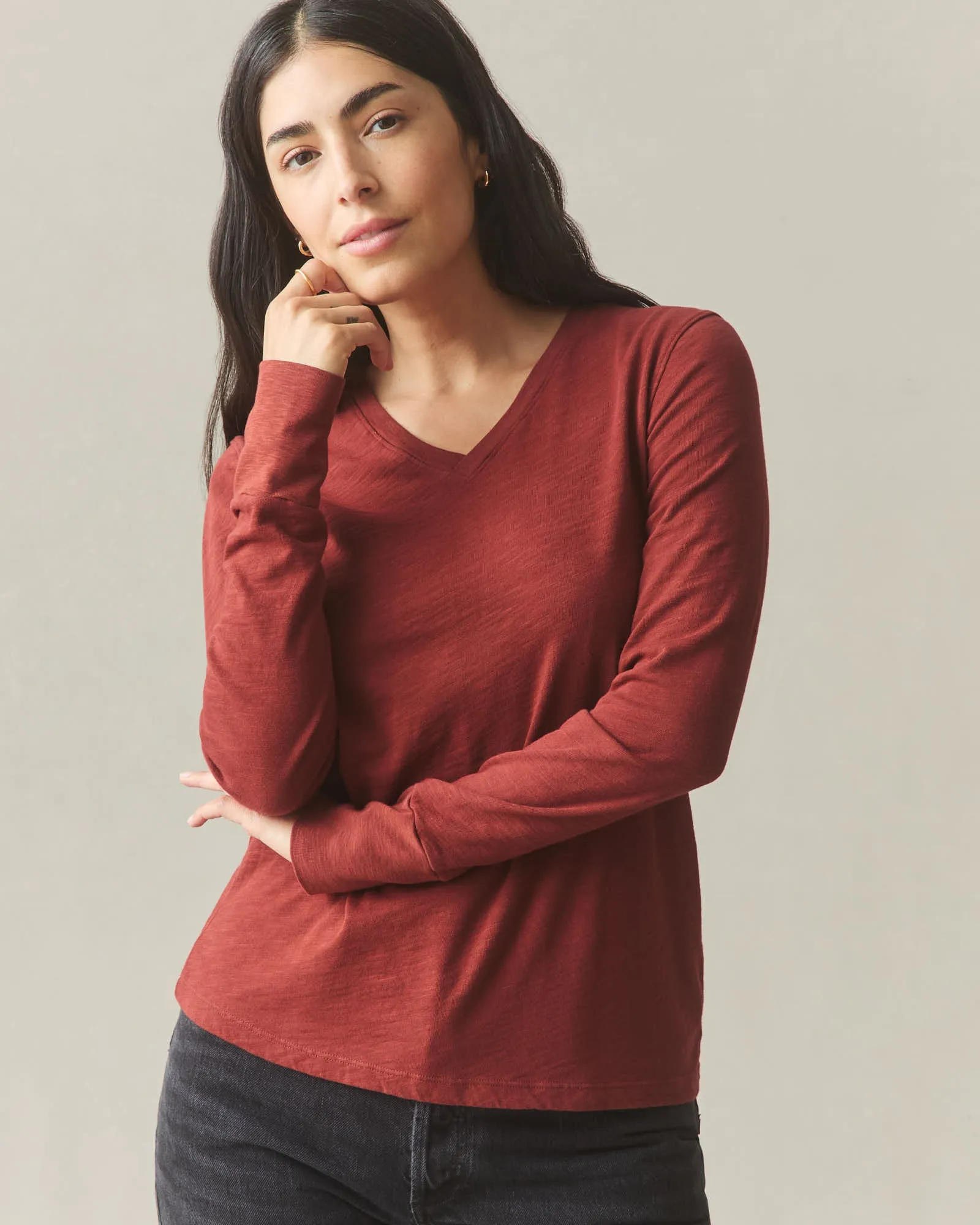 Women's Premium Slub Long Sleeve V-Neck Tee - Russet Brown sold by American Giant product image thumbnail 2