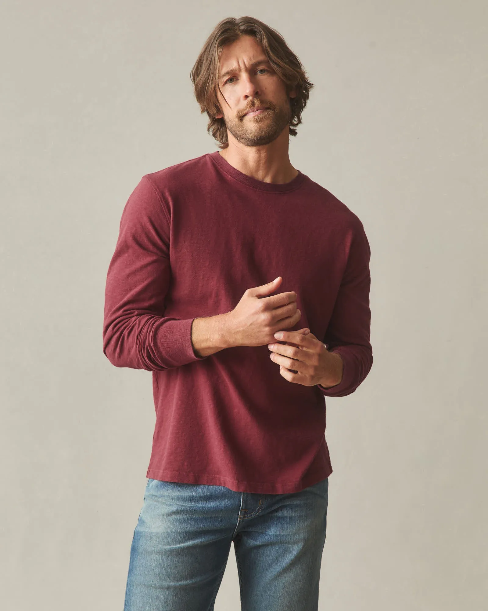 Men's Premium Slub Crew Tee Long Sleeve - Bonfire Red sold by American Giant product image thumbnail 2