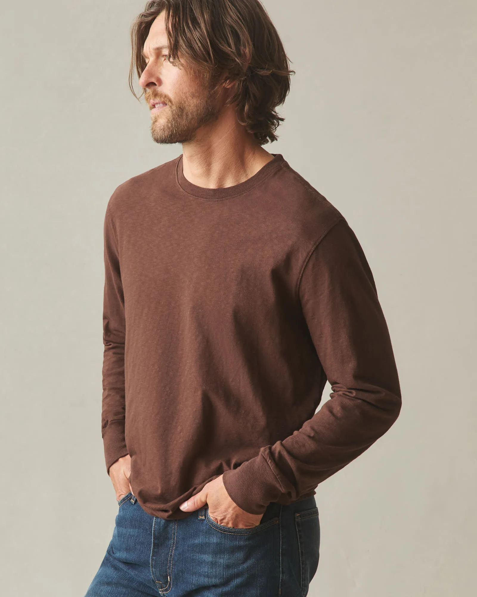 Men's Premium Slub Crew Tee Long Sleeve - Chicory Coffee sold by American Giant product image thumbnail 3