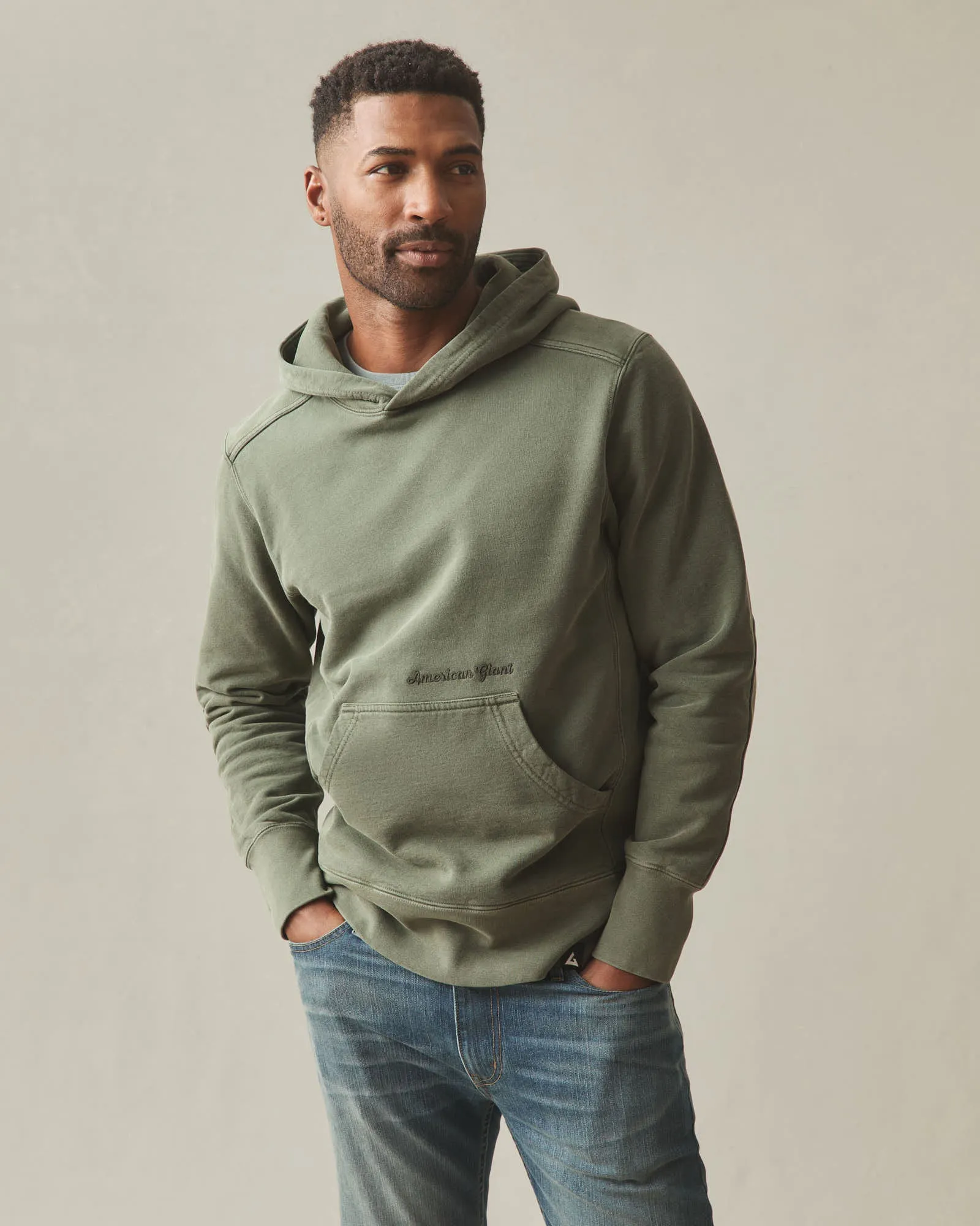 Men's Vintage Wash Classic Pullover - Washed Deep Olive sold by American Giant product image thumbnail 2
