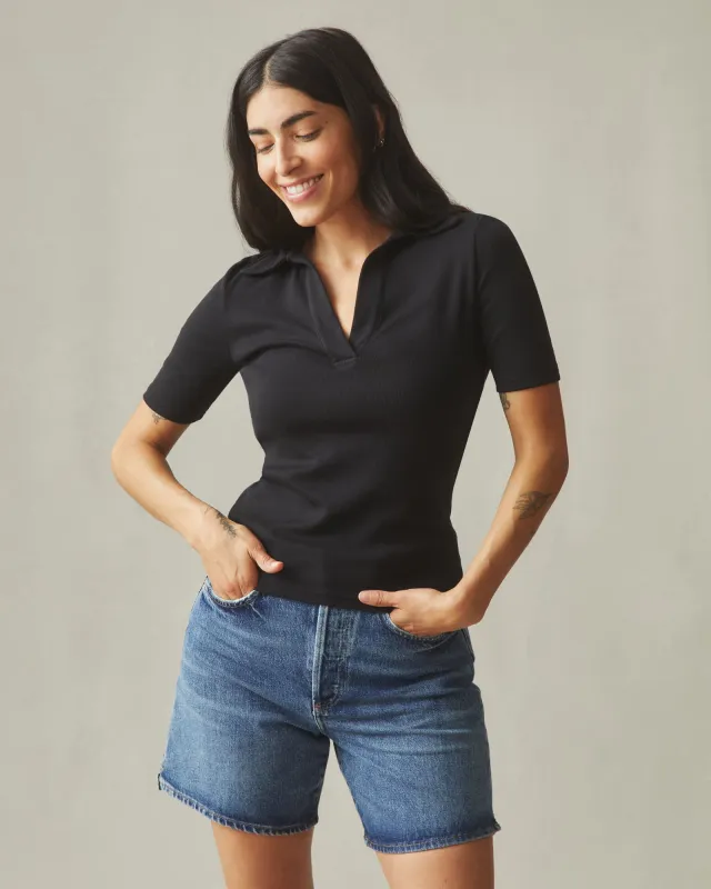 Women's Luxe Rib Popover - Black sold by American Giant