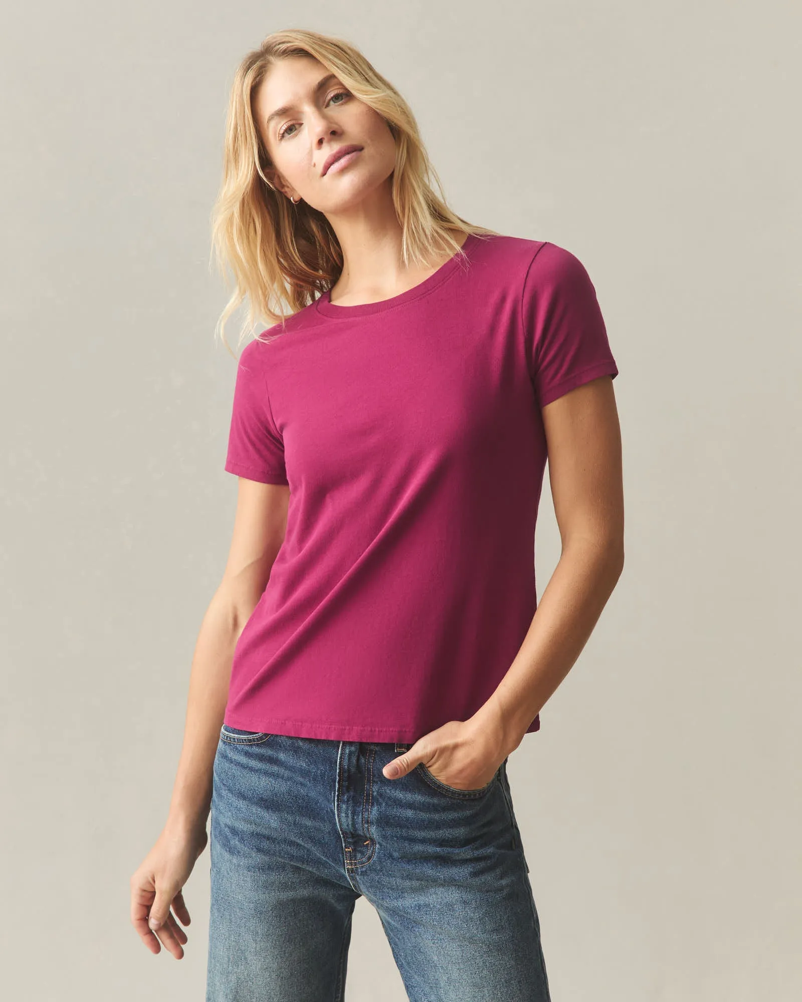 Women's Classic Cotton Crew Tee - Beet Red sold by American Giant