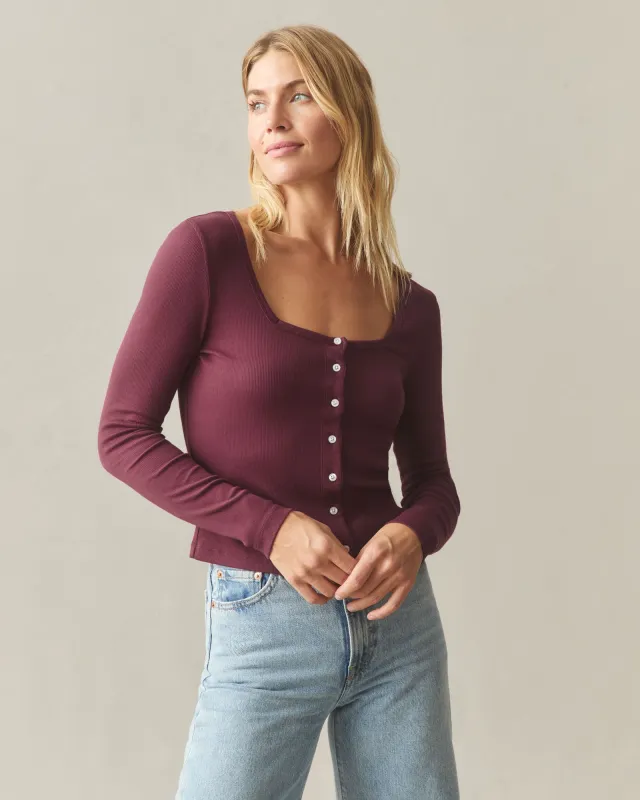 Women's Luxe Rib Square Neck Cardigan - Pomegranate made by American Giant