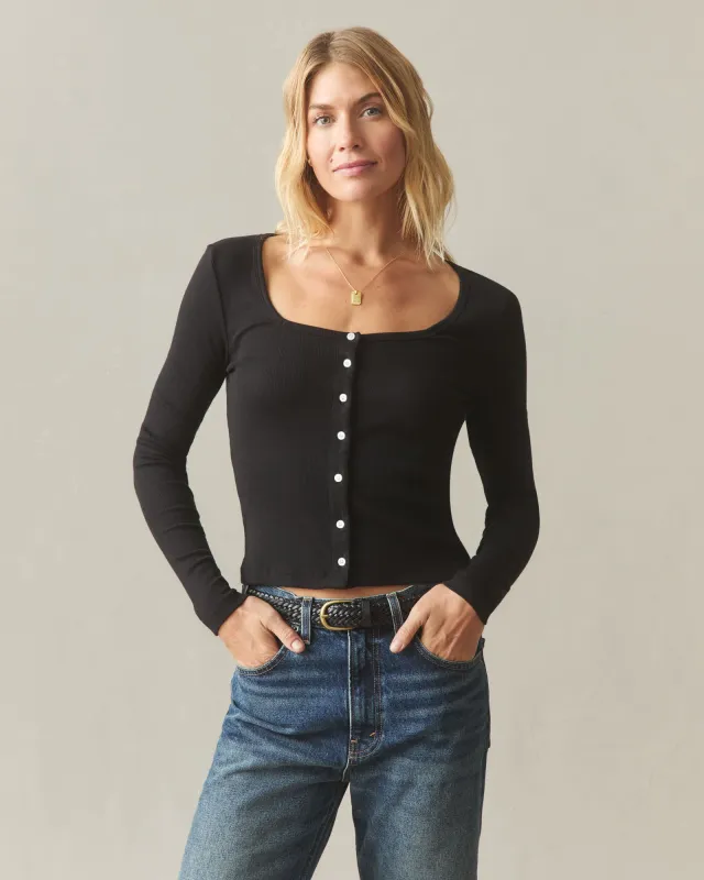 Women's Luxe Rib Square Neck Cardigan - Black sold by American Giant