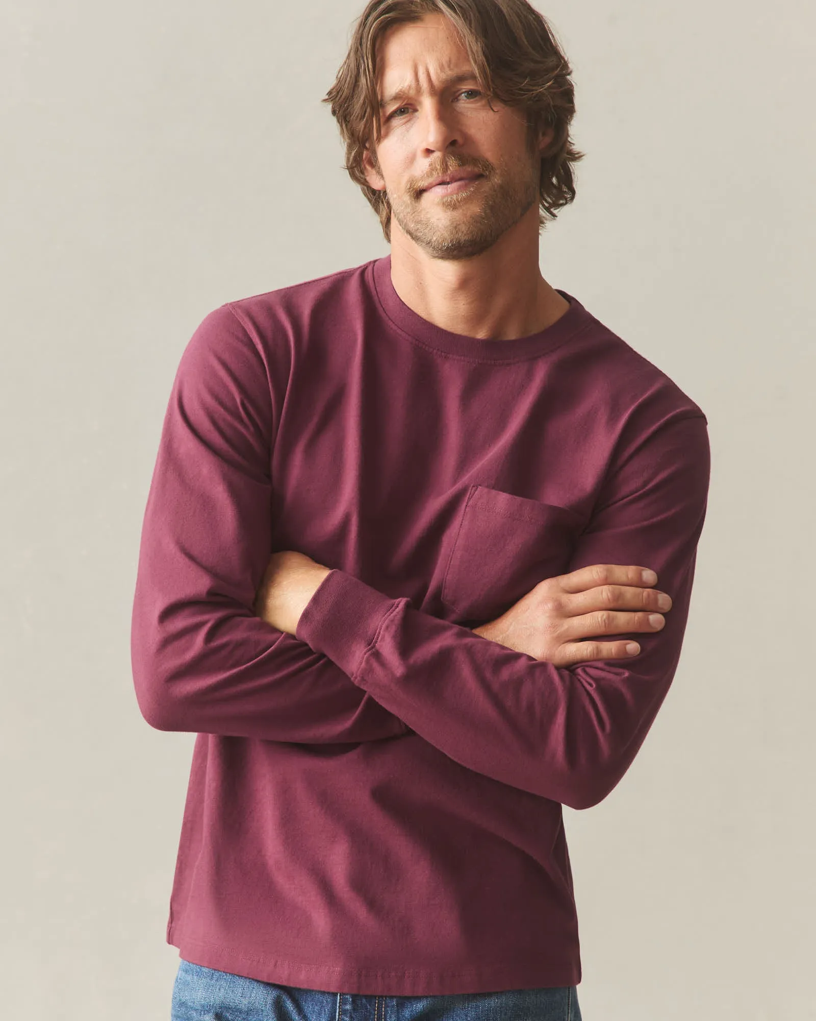 Men's Long Sleeve Pocket Tee - Zinfandel sold by American Giant product image thumbnail 2