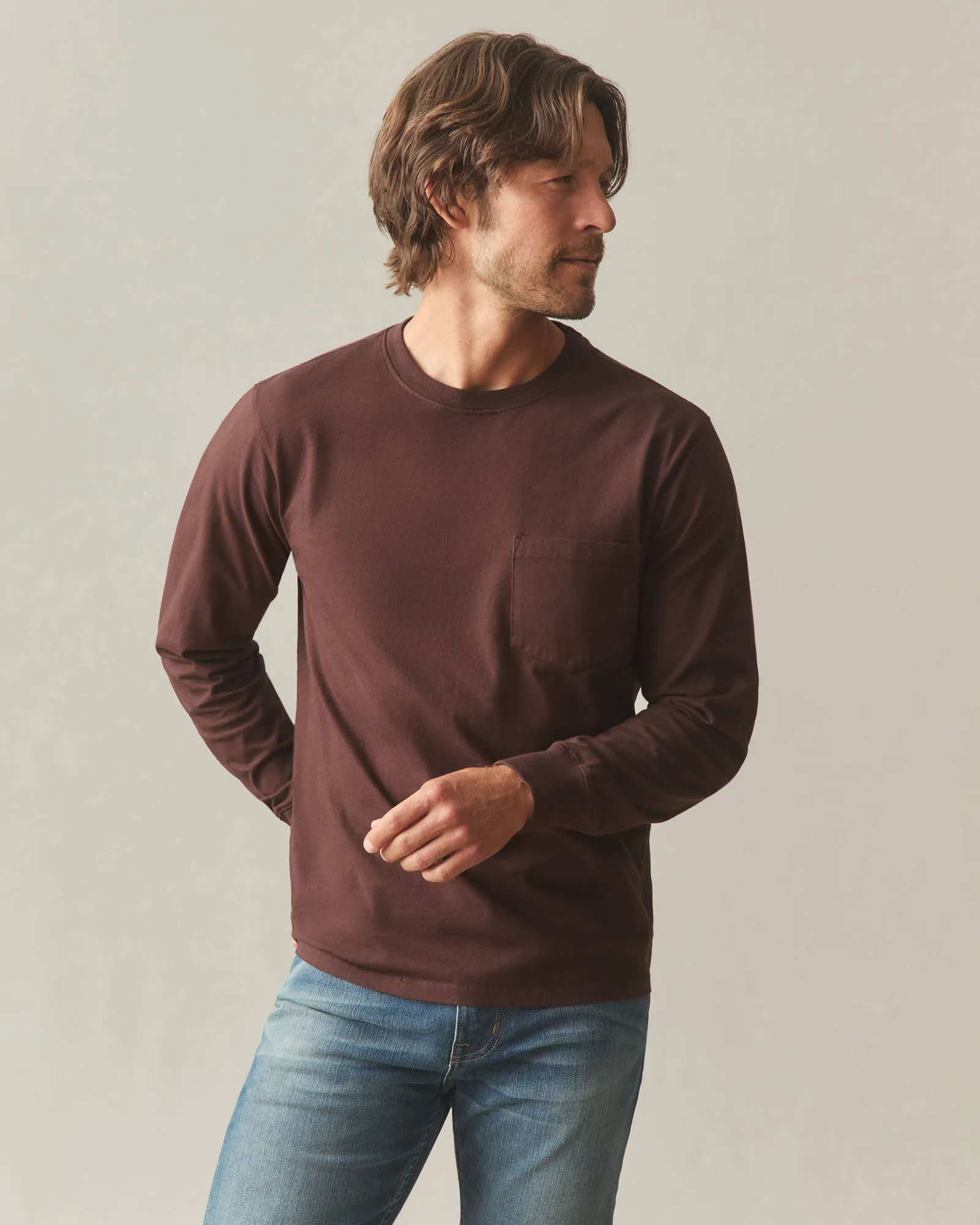 Men's Long Sleeve Pocket Tee - Chicory Coffee sold by American Giant