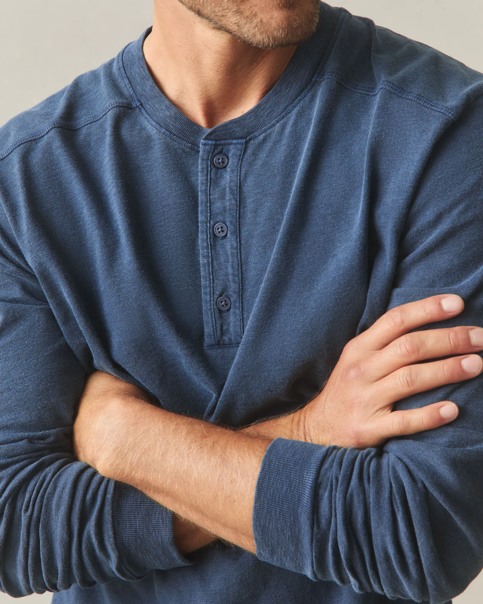 Men's broken-In Premium Slub Long Sleeve Henley - Washed Marine Navy sold by American Giant product image thumbnail 4