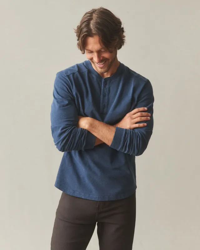 Men's broken-In Premium Slub Long Sleeve Henley - Washed Marine Navy sold by American Giant